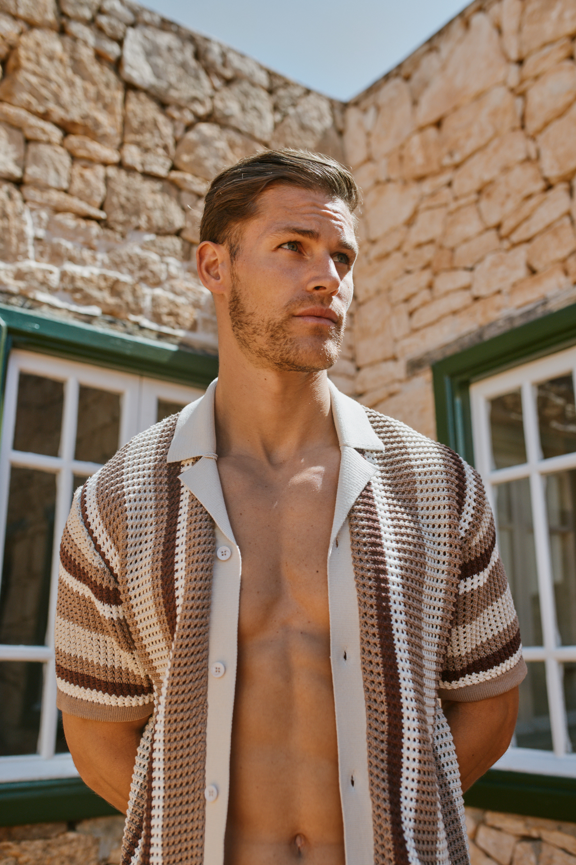 Dell'Amore Crochet Knit Shirt - Brown