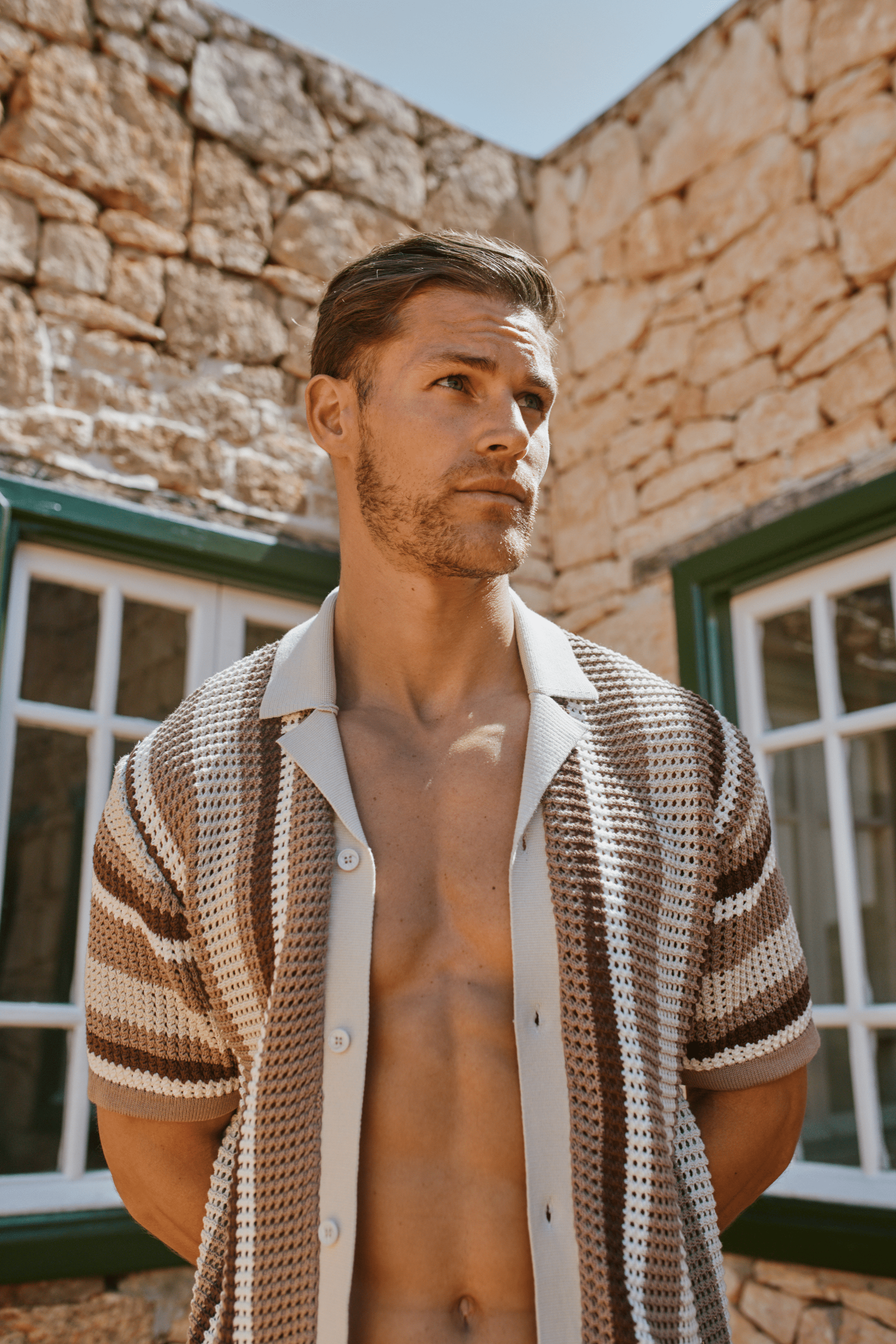 Dell'Amore Crochet Knit Shirt - Brown