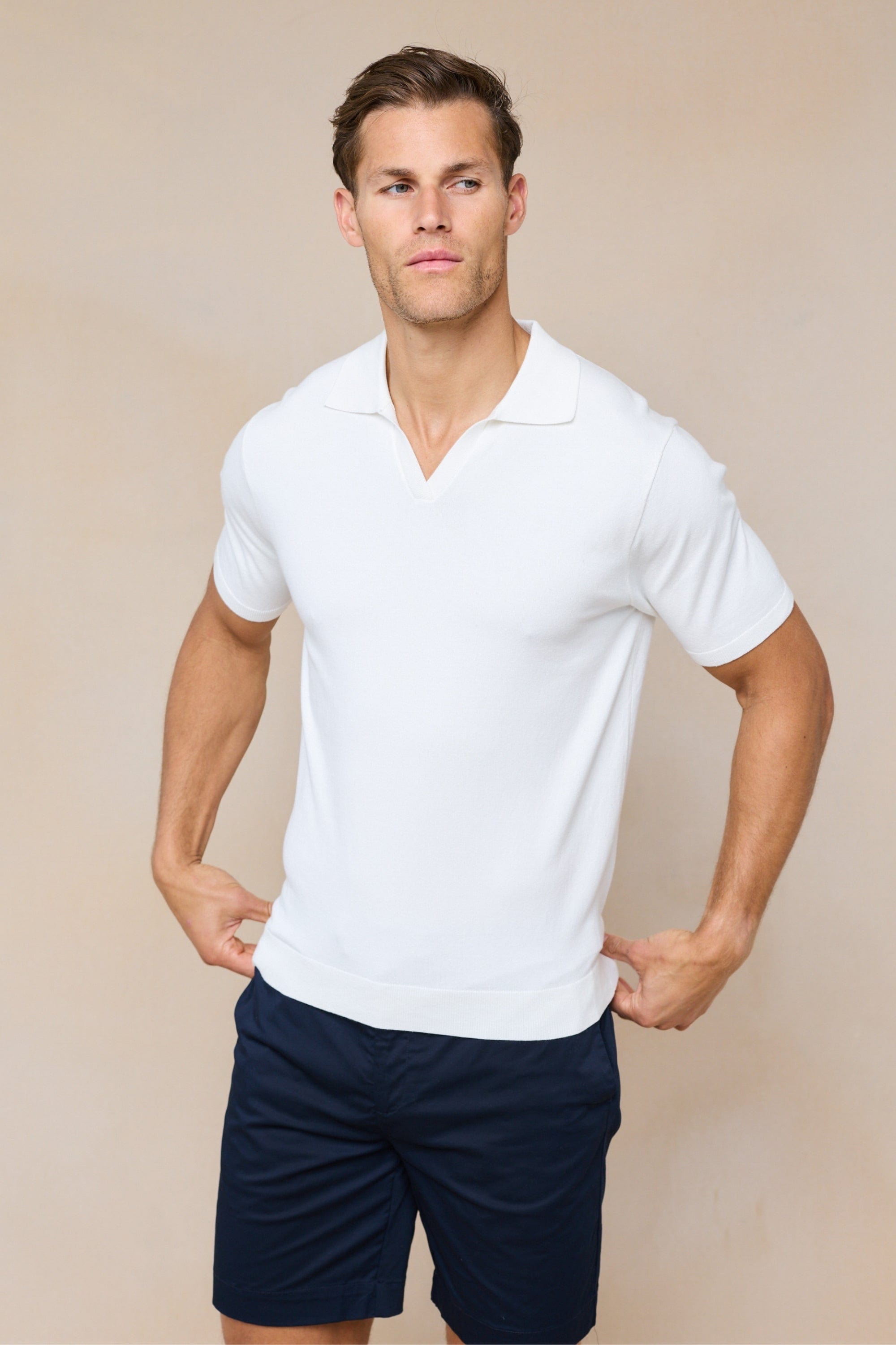 Privia Knitted Open Neck Polo - Ecru