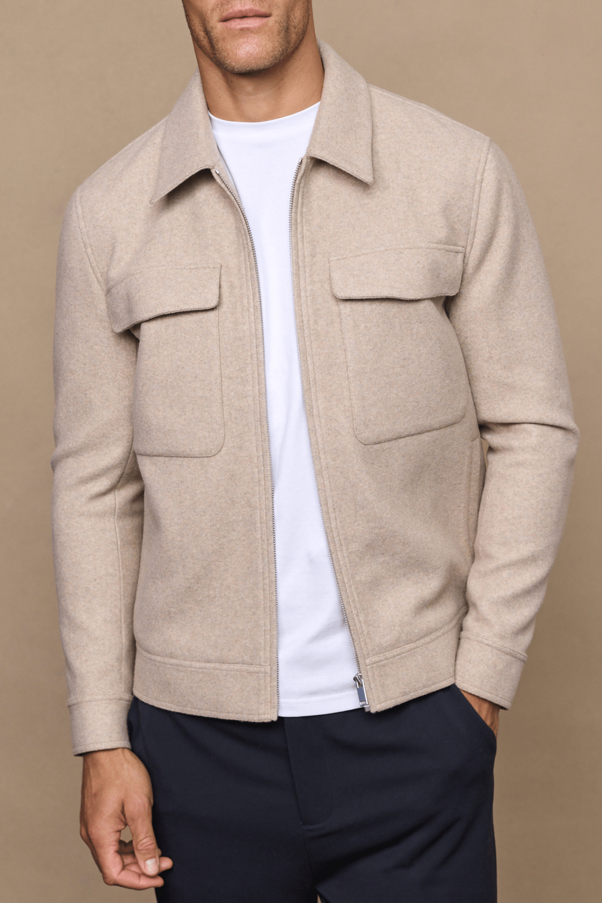 Fabian Zip Through Jacket - Oatmeal