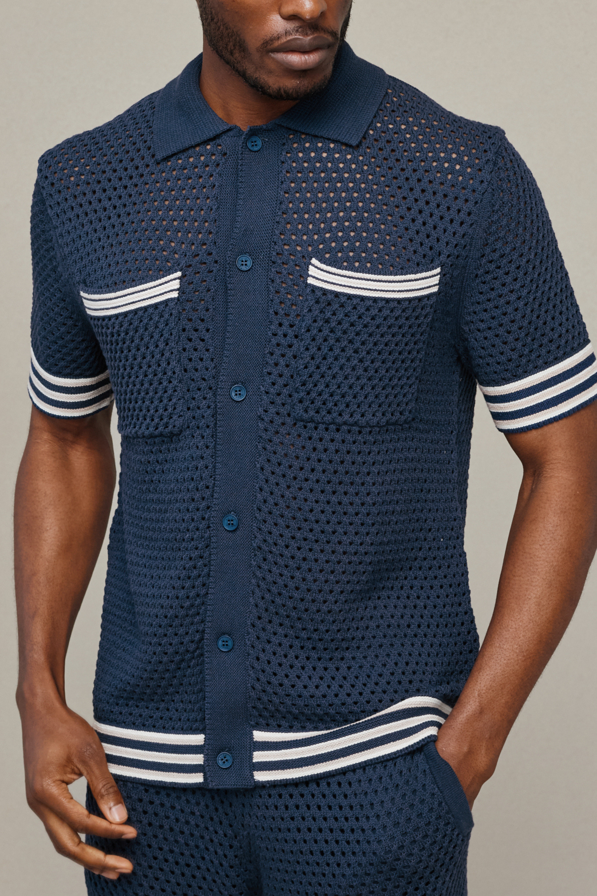 Cipressi Crochet Knit Shirt - Navy