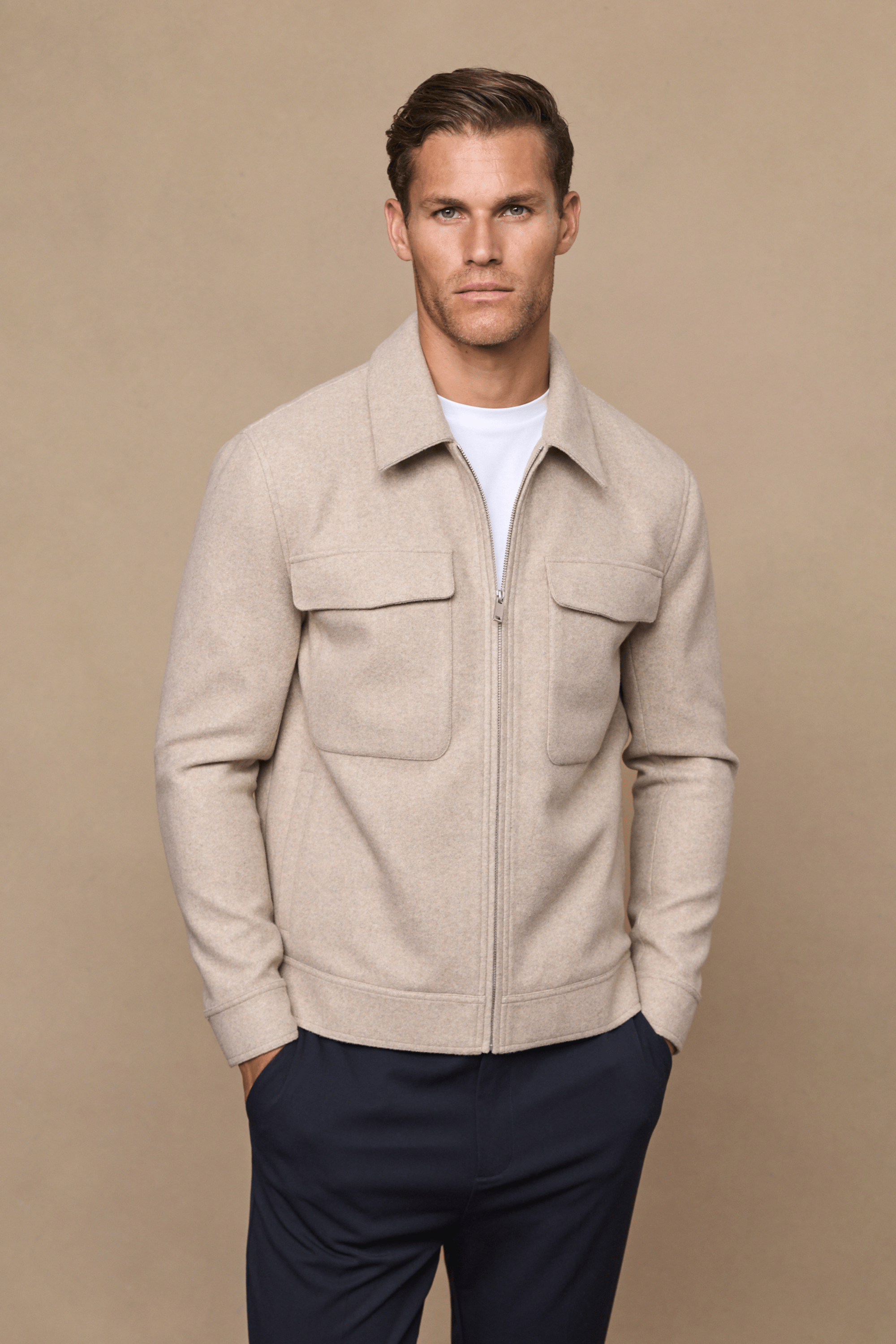 Fabian Zip Through Jacket - Oatmeal