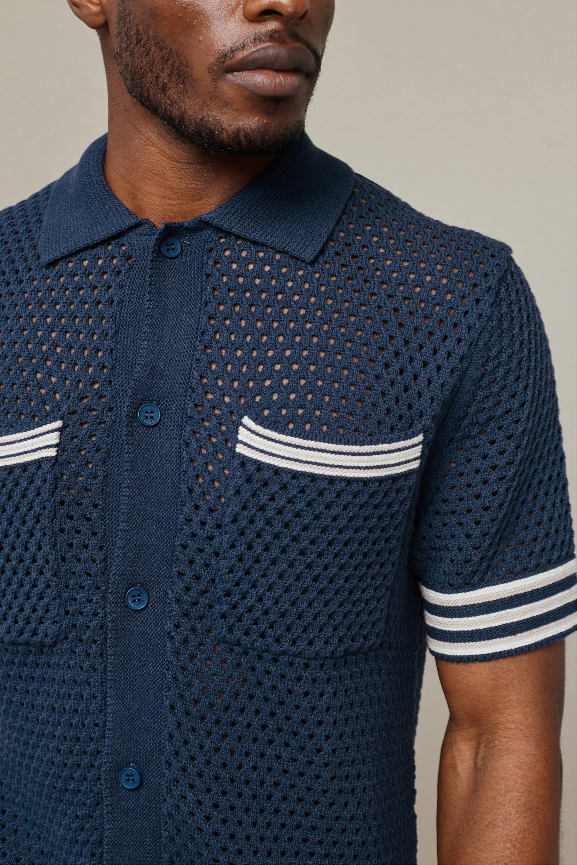 Cipressi Crochet Knit Shirt - Navy