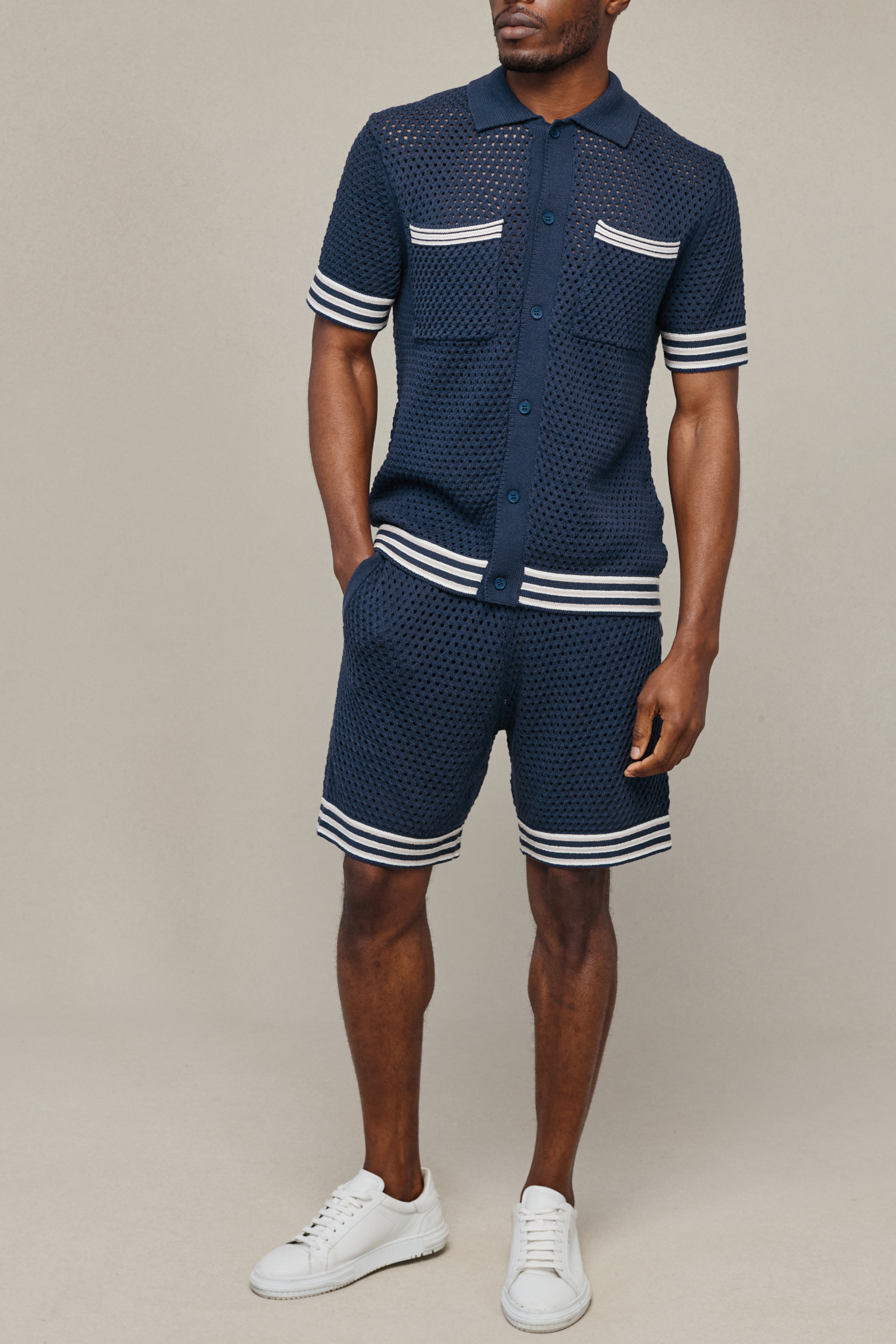 Cipressi Crochet Knit Shirt - Navy