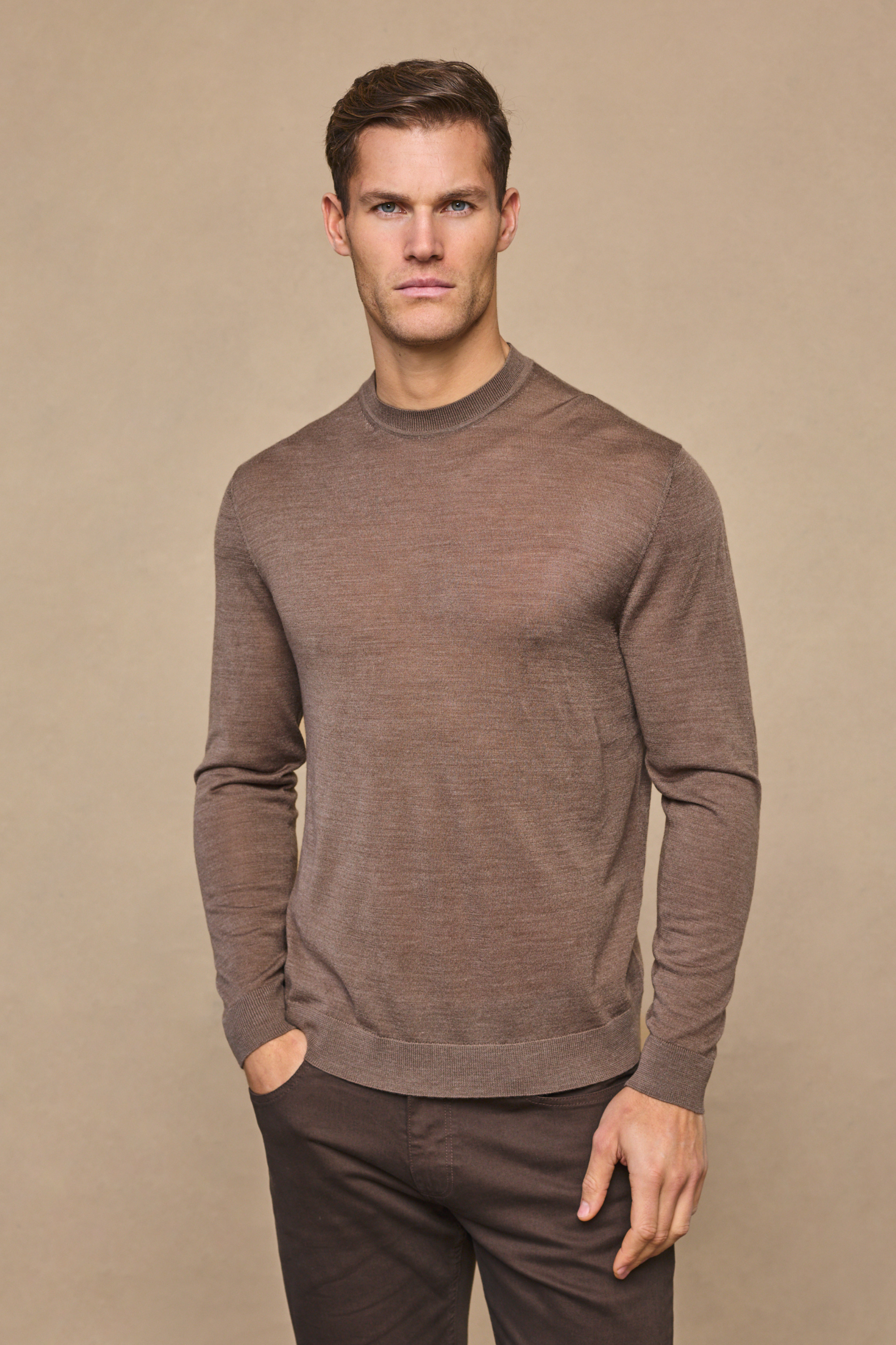 Frederic Fine Knit Long Sleeve T-Shirt - Brown Marl