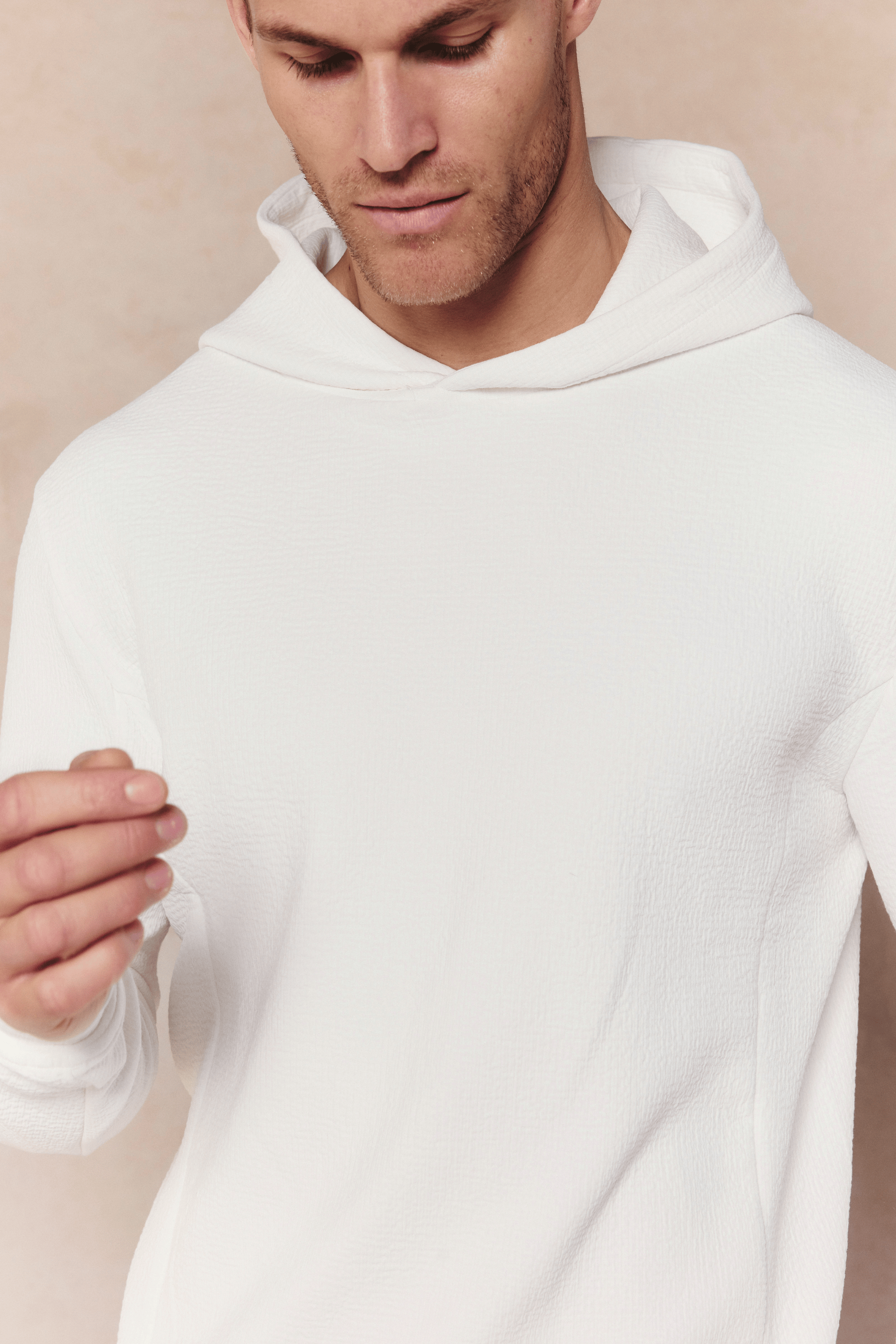 Zarco Crinkled Jersey Hoodie - Ivory