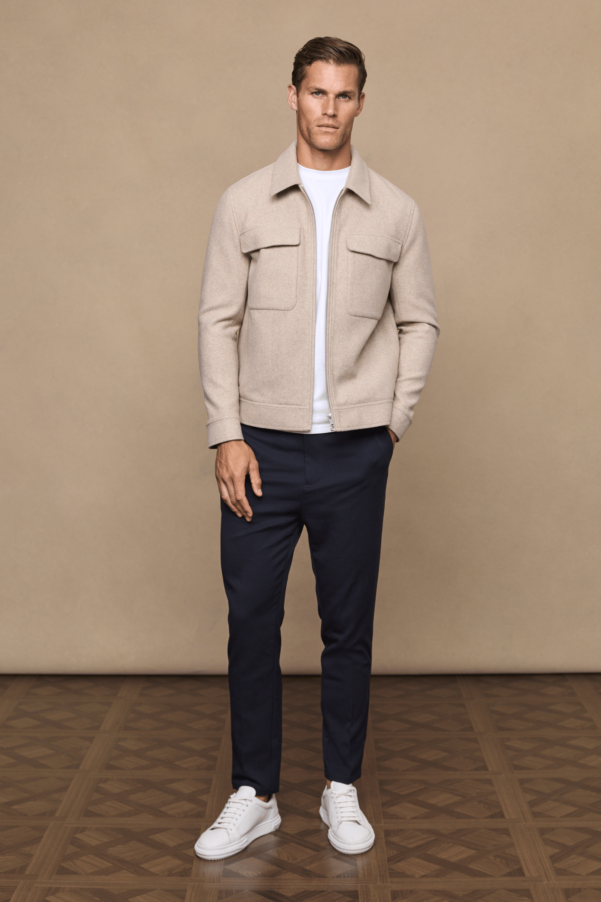 Fabian Zip Through Jacket - Oatmeal