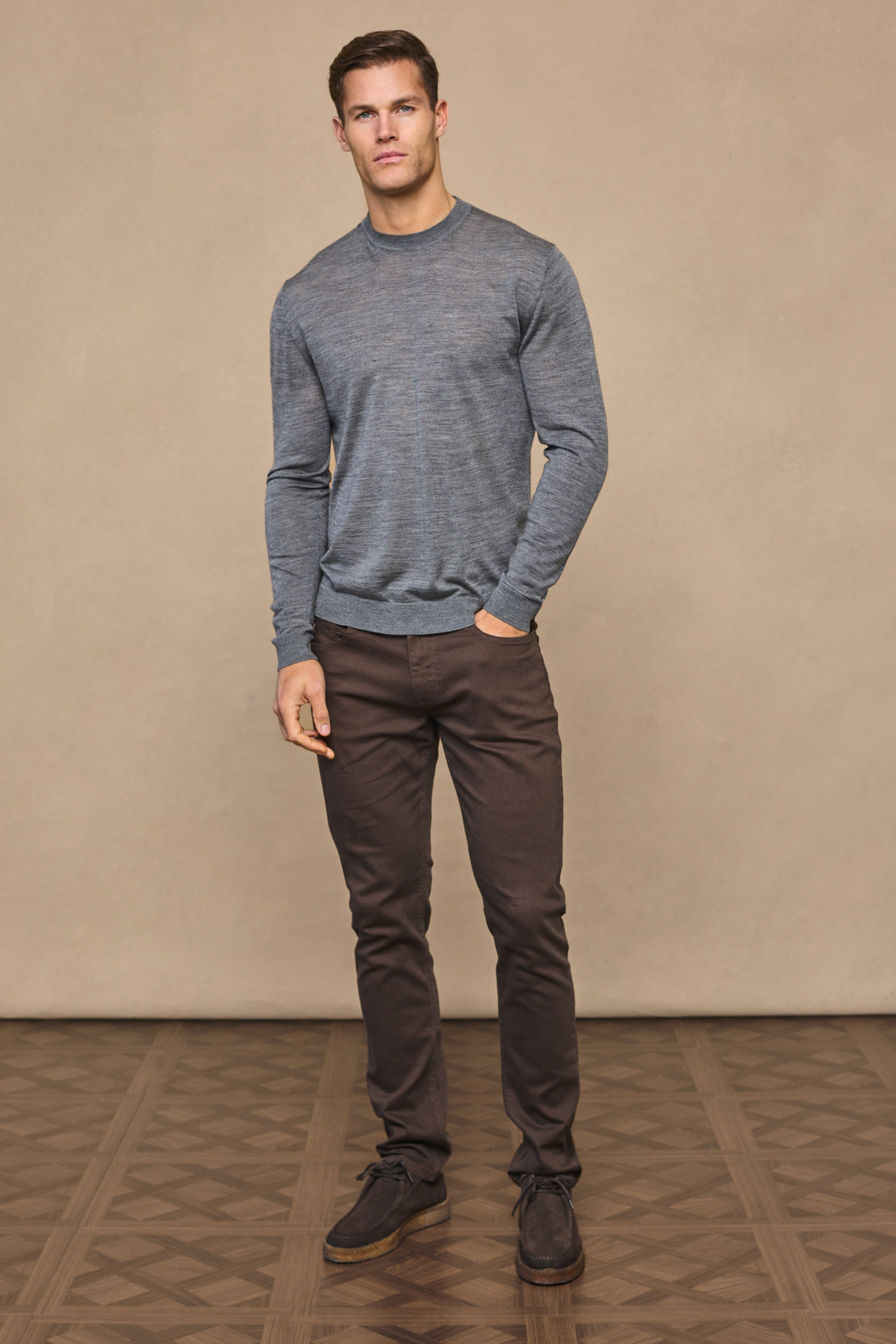 Frederic Fine Knit Long Sleeve T-Shirt - Grey Marl