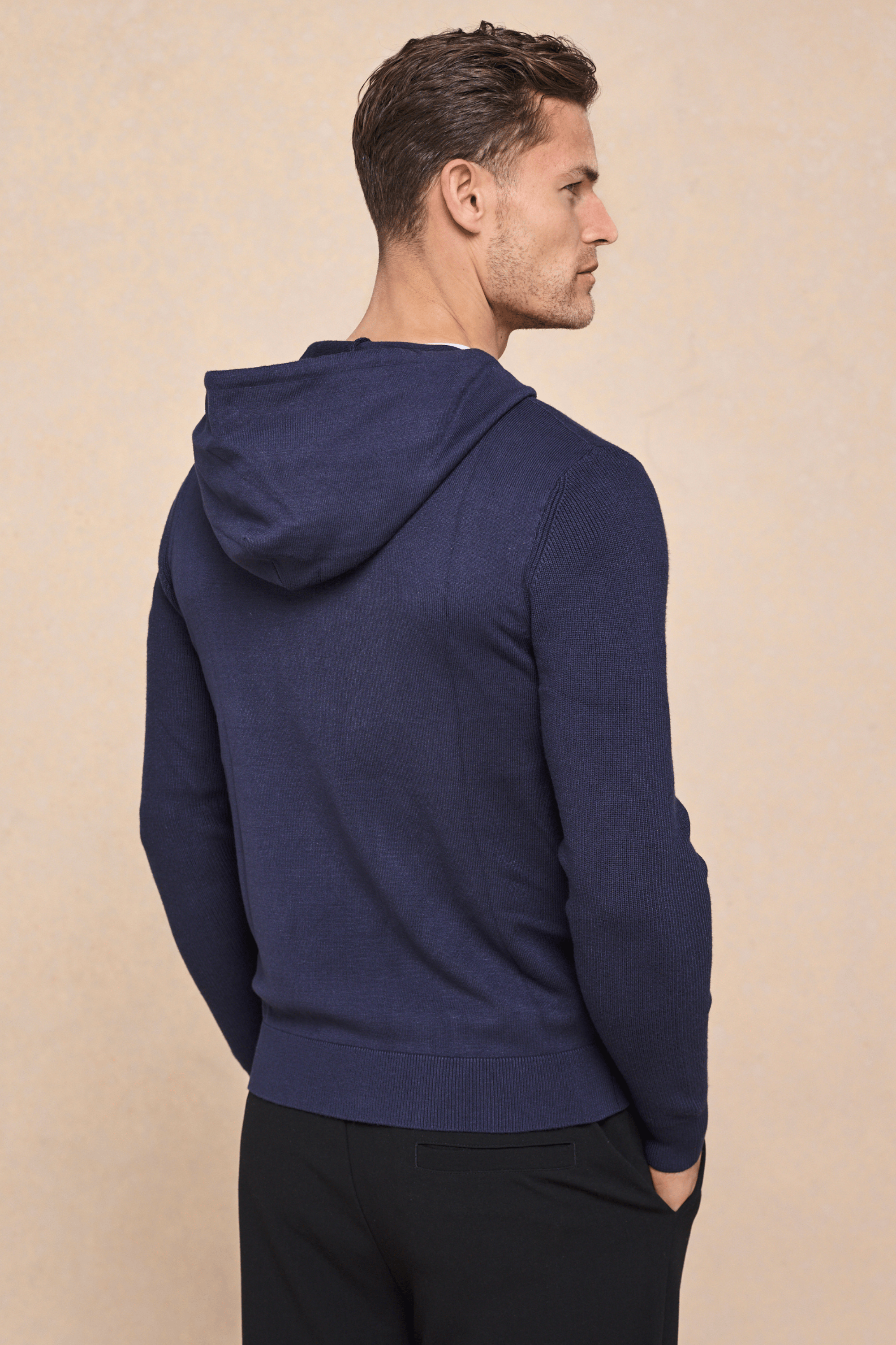 Nolan Knitted Zip Through Hoodie - Navy