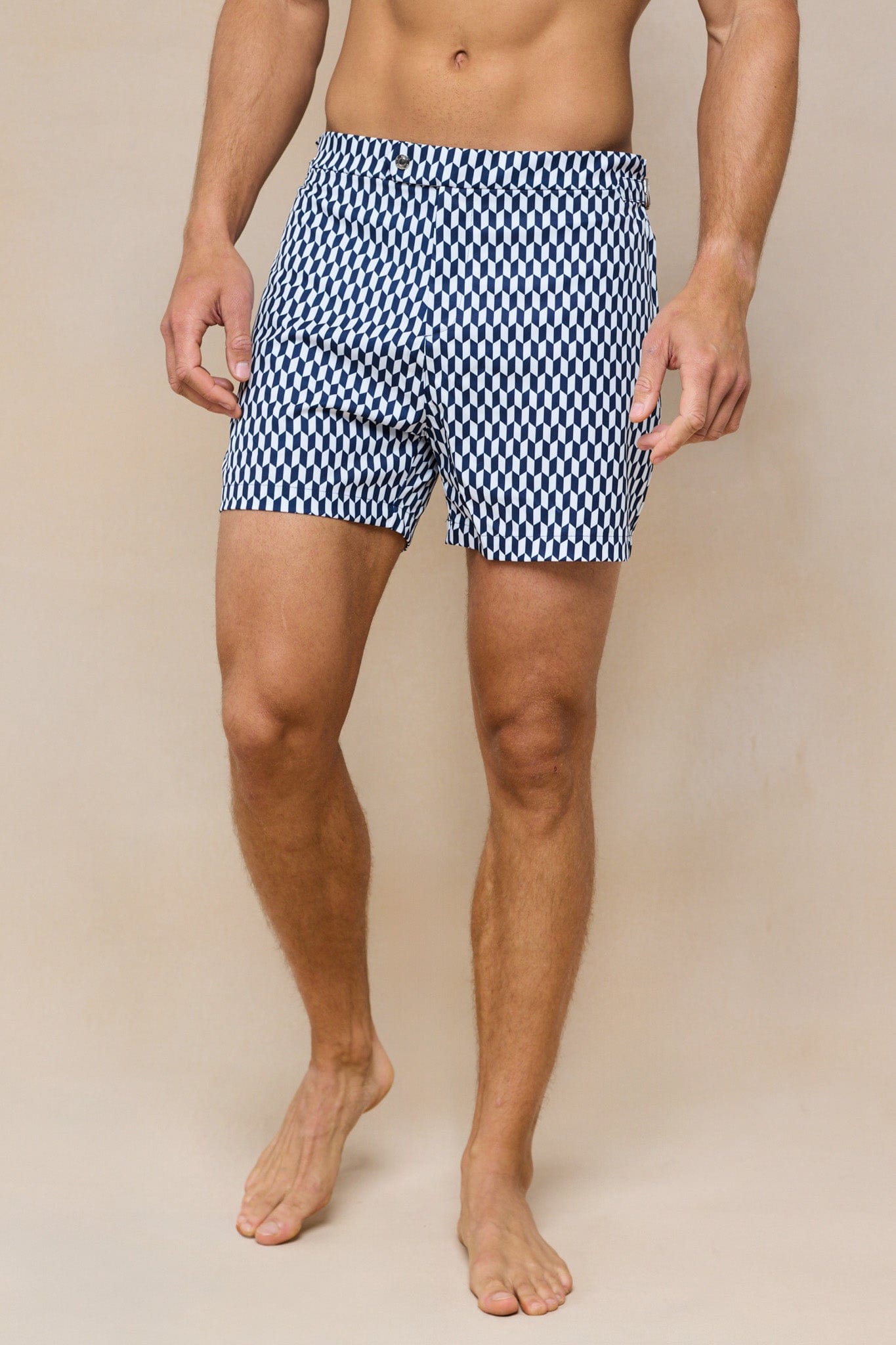 Rambla Printed Buckle Swim Short - Navy/White