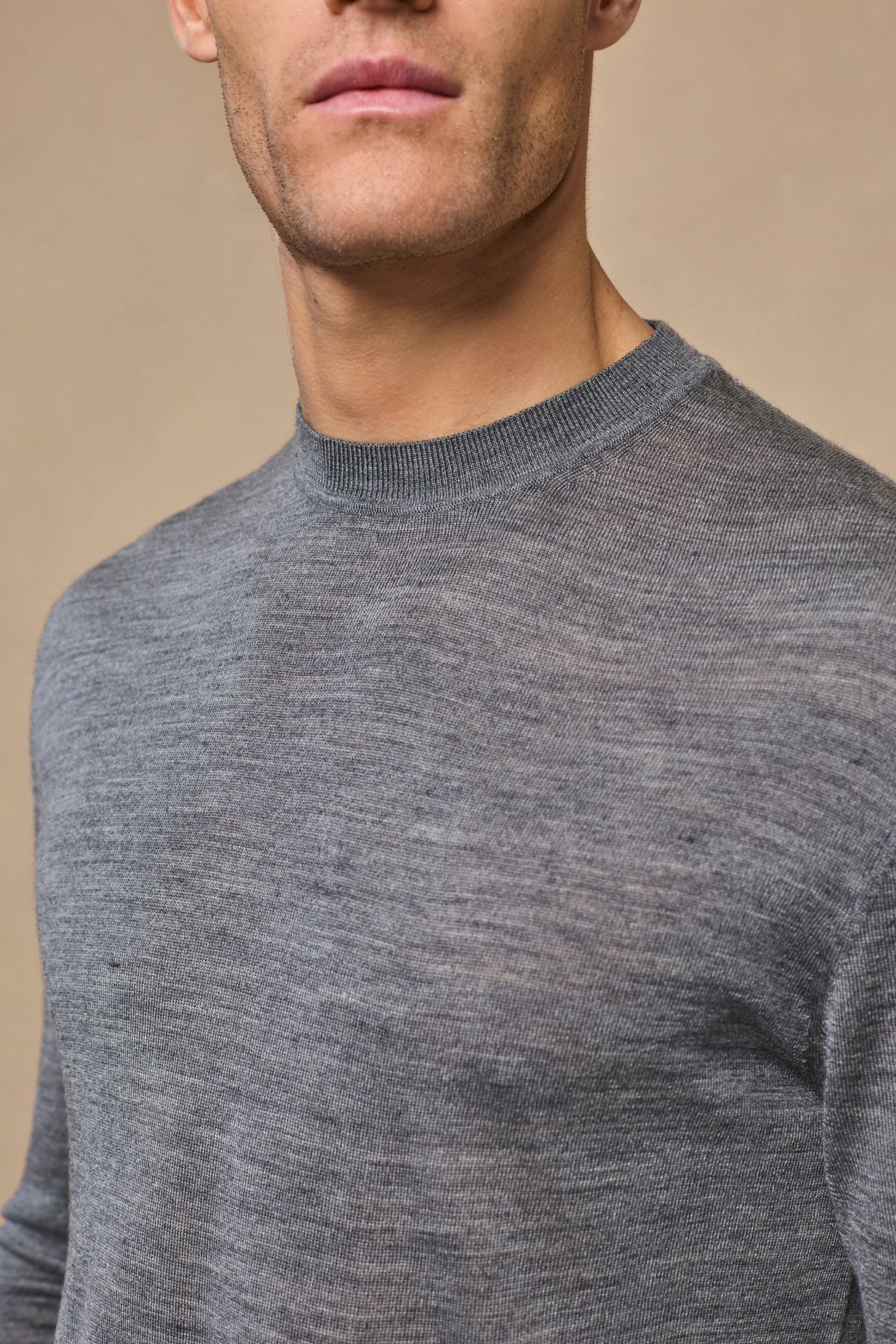 Frederic Fine Knit Long Sleeve T-Shirt - Grey Marl