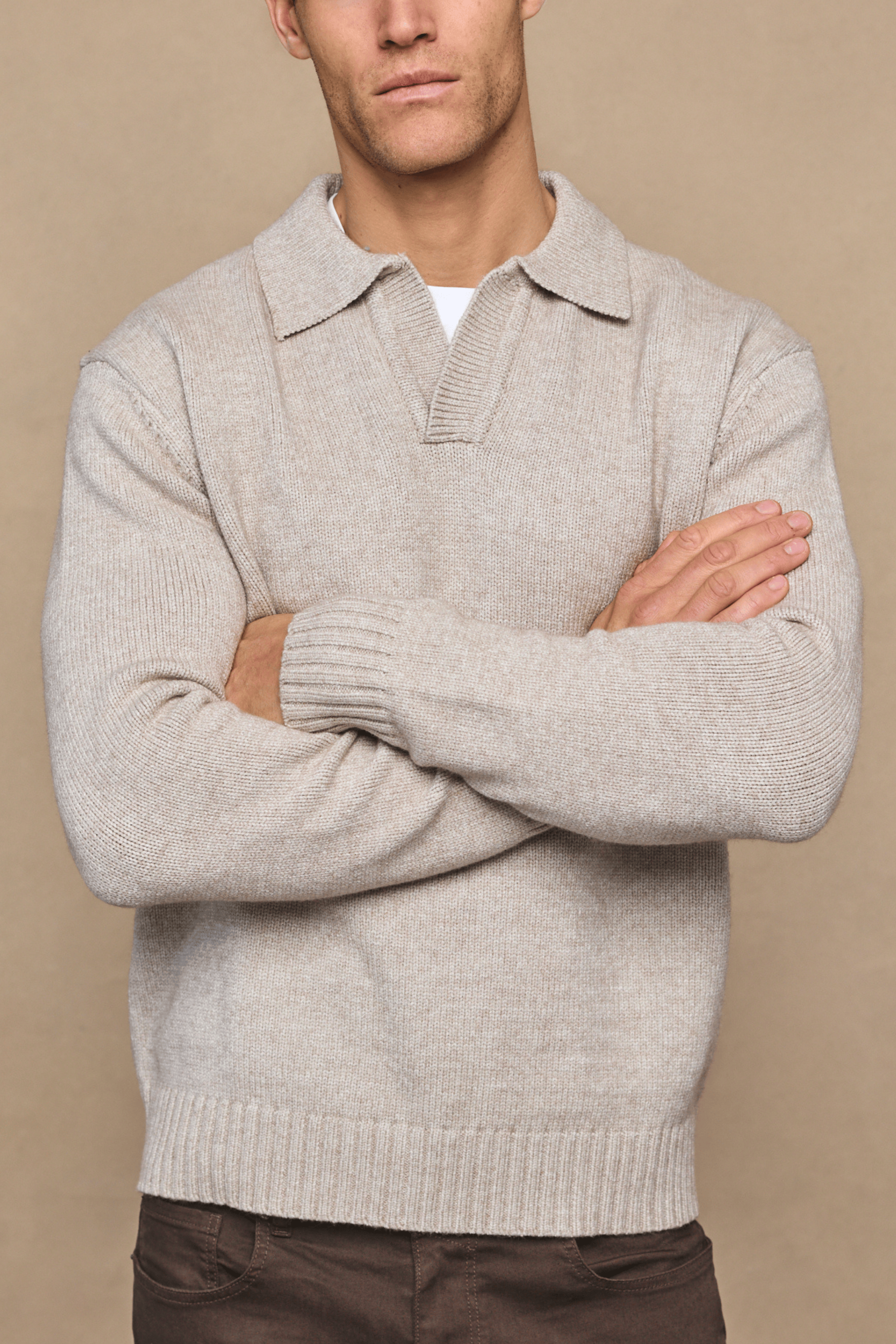 Dylan Chunky Knit Open Collar Sweater - Oatmeal