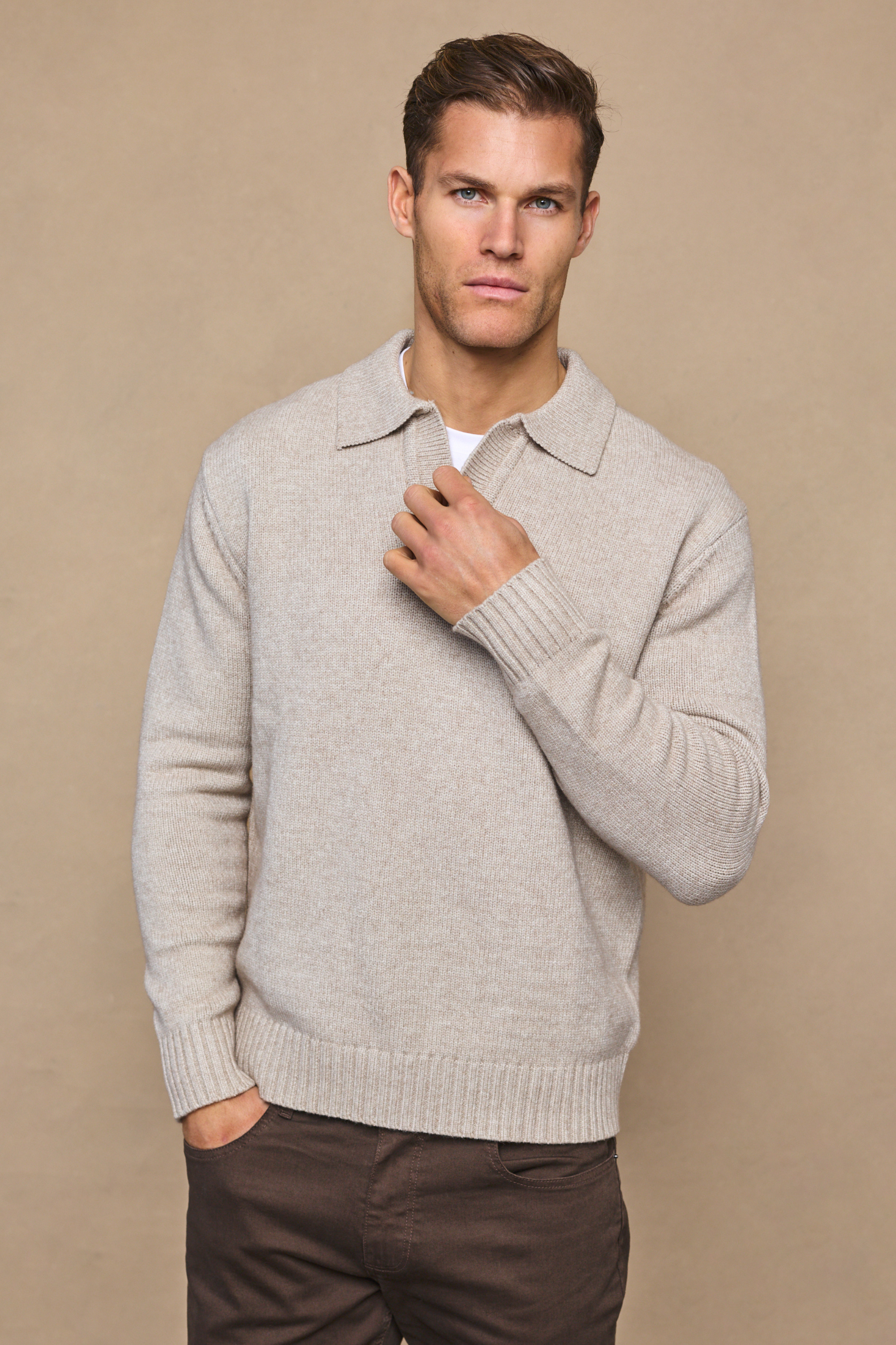 Dylan Chunky Knit Open Collar Sweater - Oatmeal