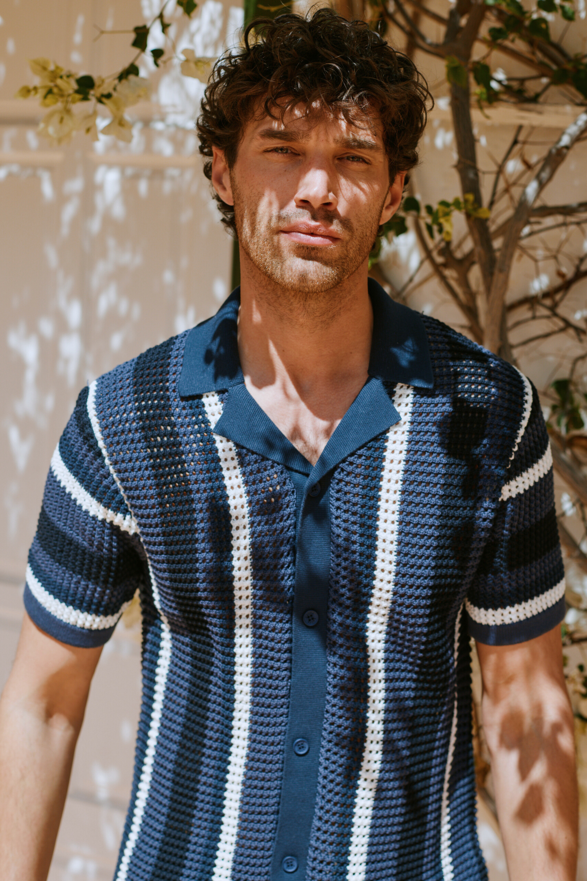Dell'Amore Crochet Knit Shirt - Navy