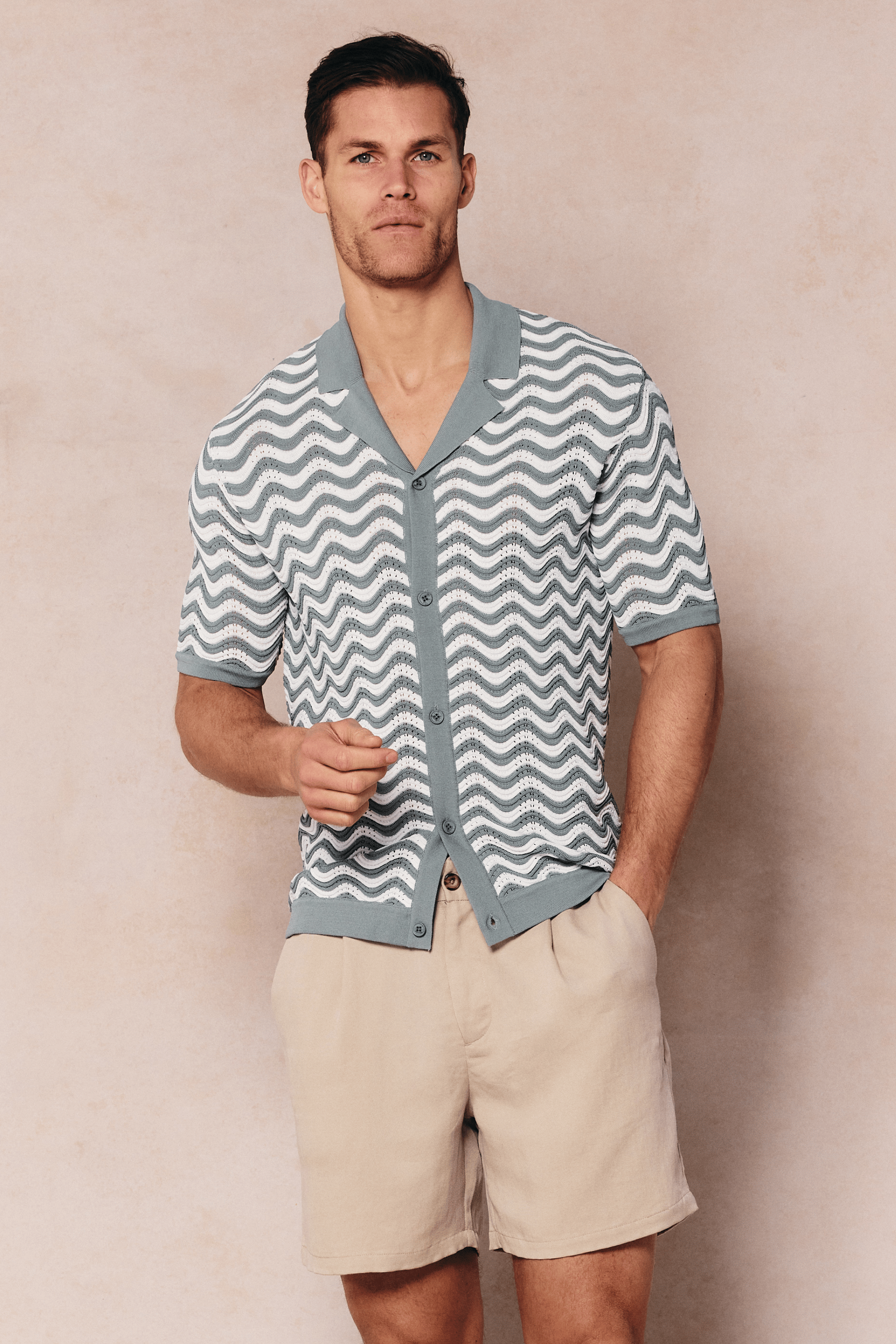 Serenita Knitted Shirt - Sage/White