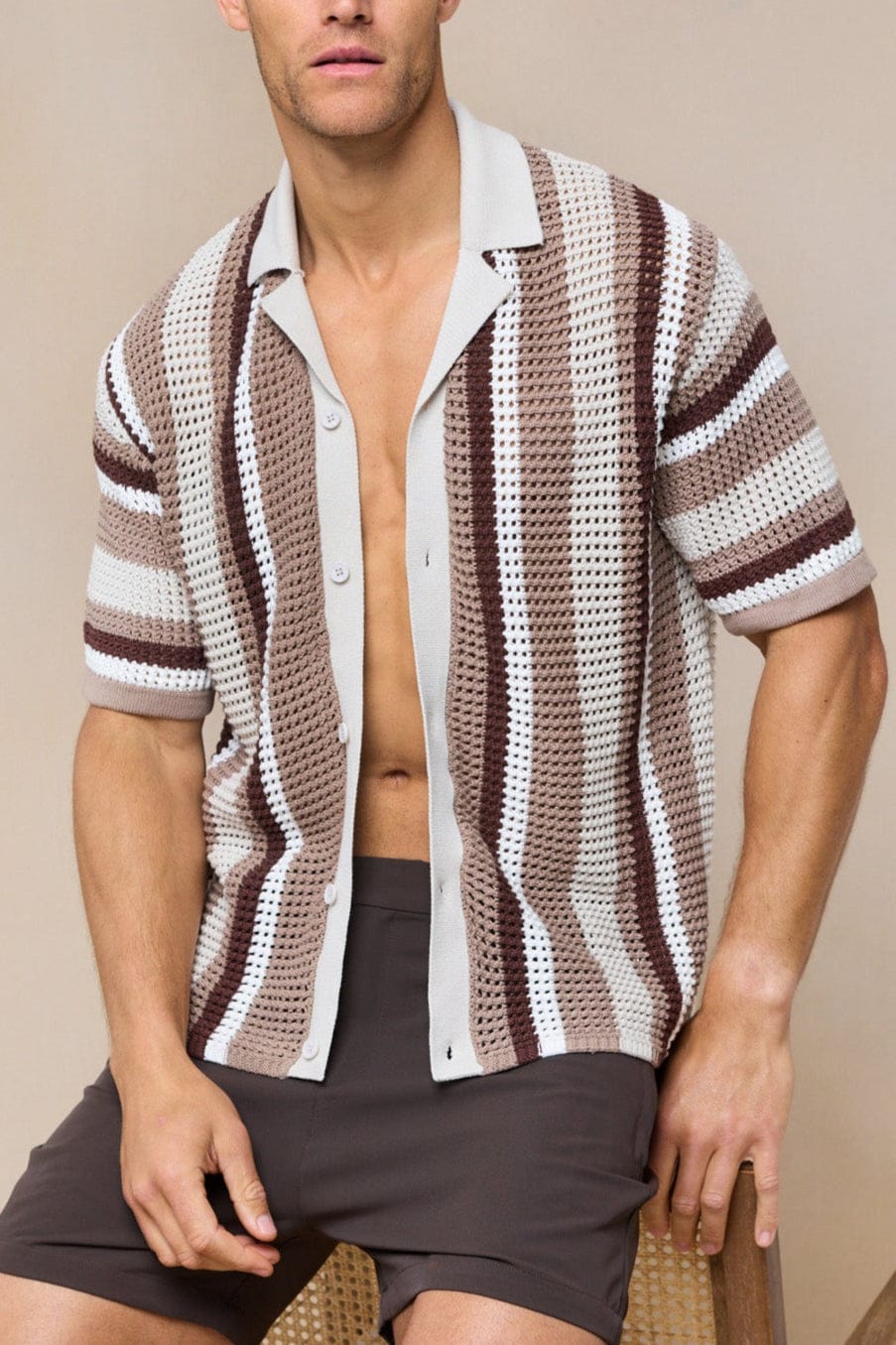 Dell'Amore Häkelstrickhemd - Braun