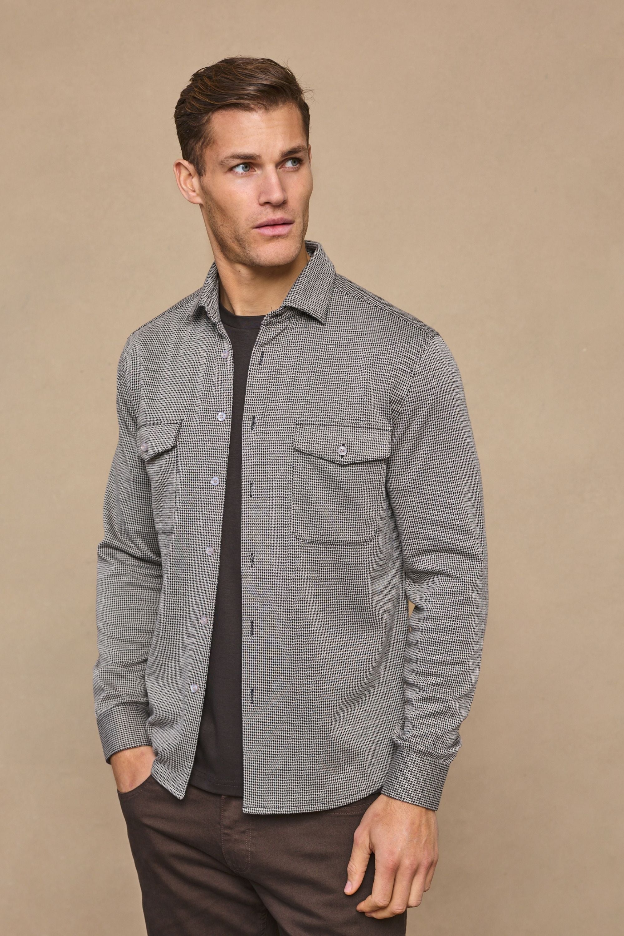 Joseph Dogtooth Overshirt - Black/Brown