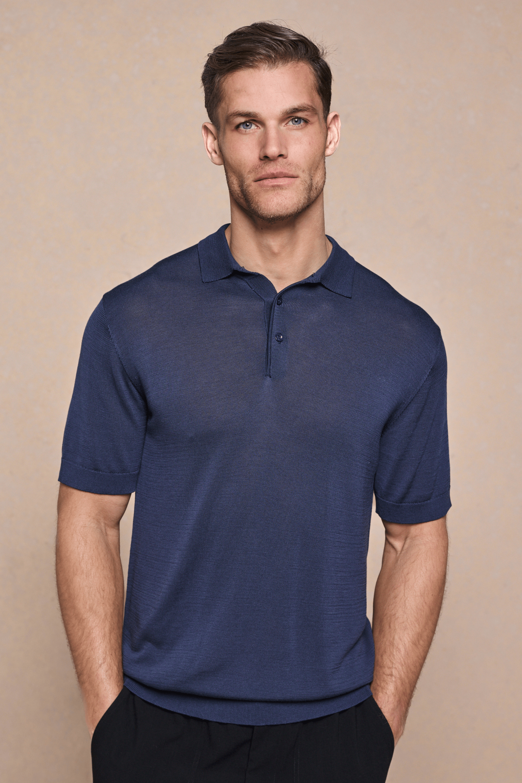 Pablo Half Placket Short Sleeve Knitted Polo - Navy