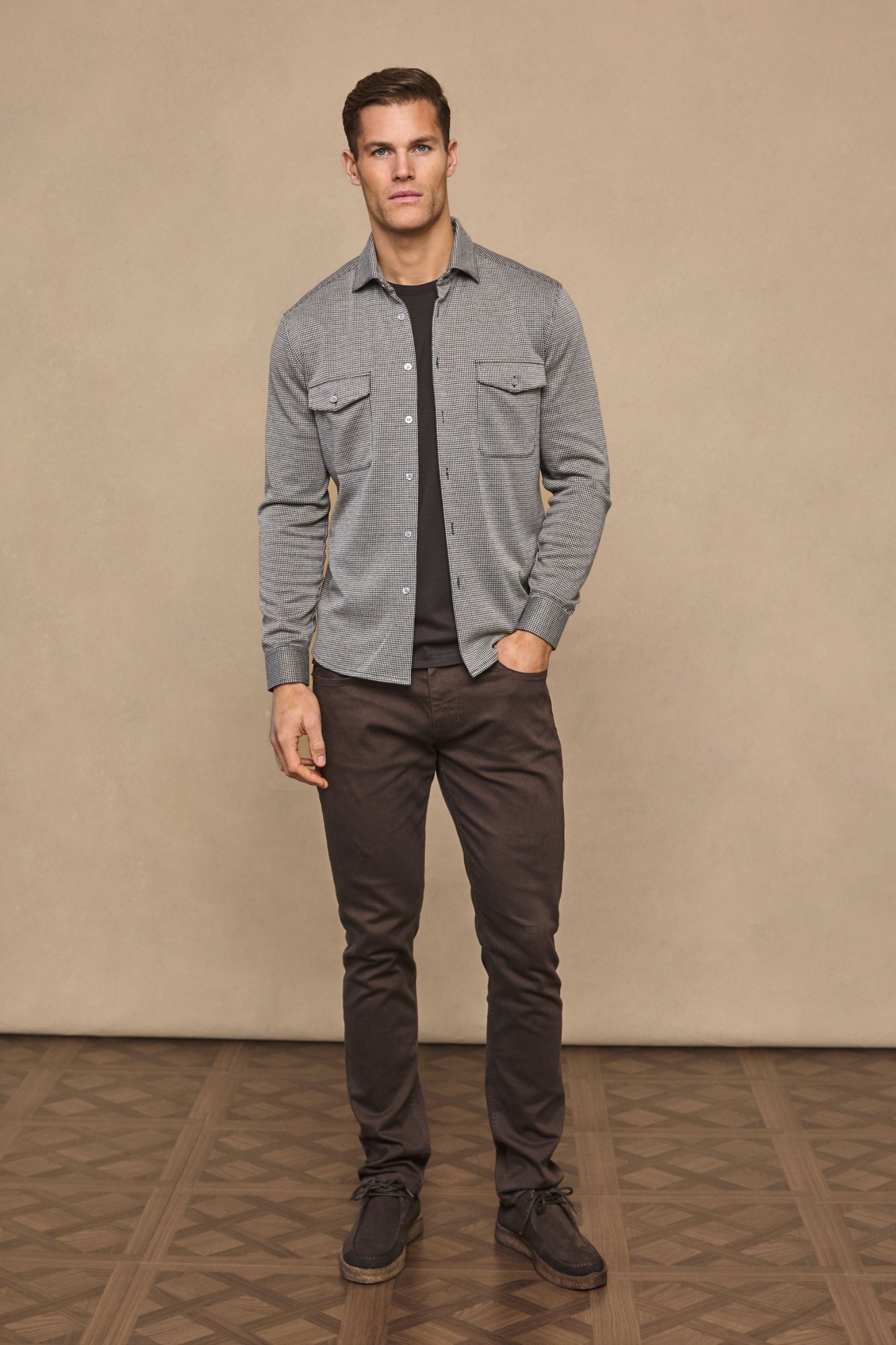 Joseph Dogtooth Overshirt - Black/Brown