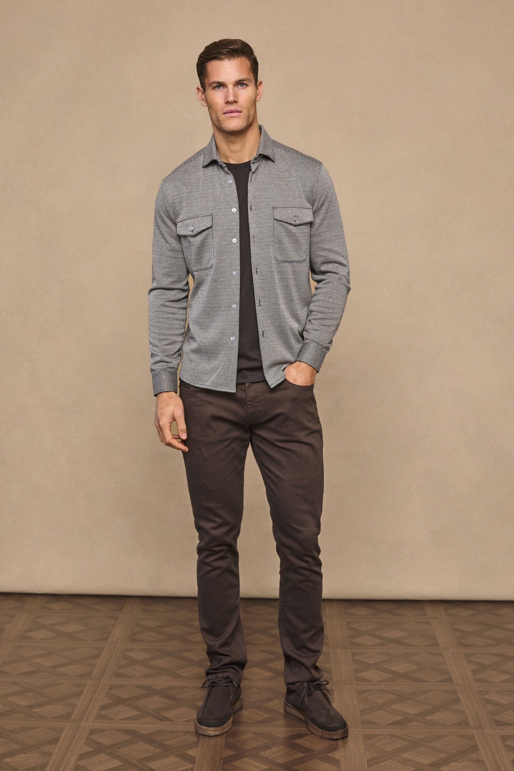 Joseph Dogtooth-Überhemd - Schwarz/Braun