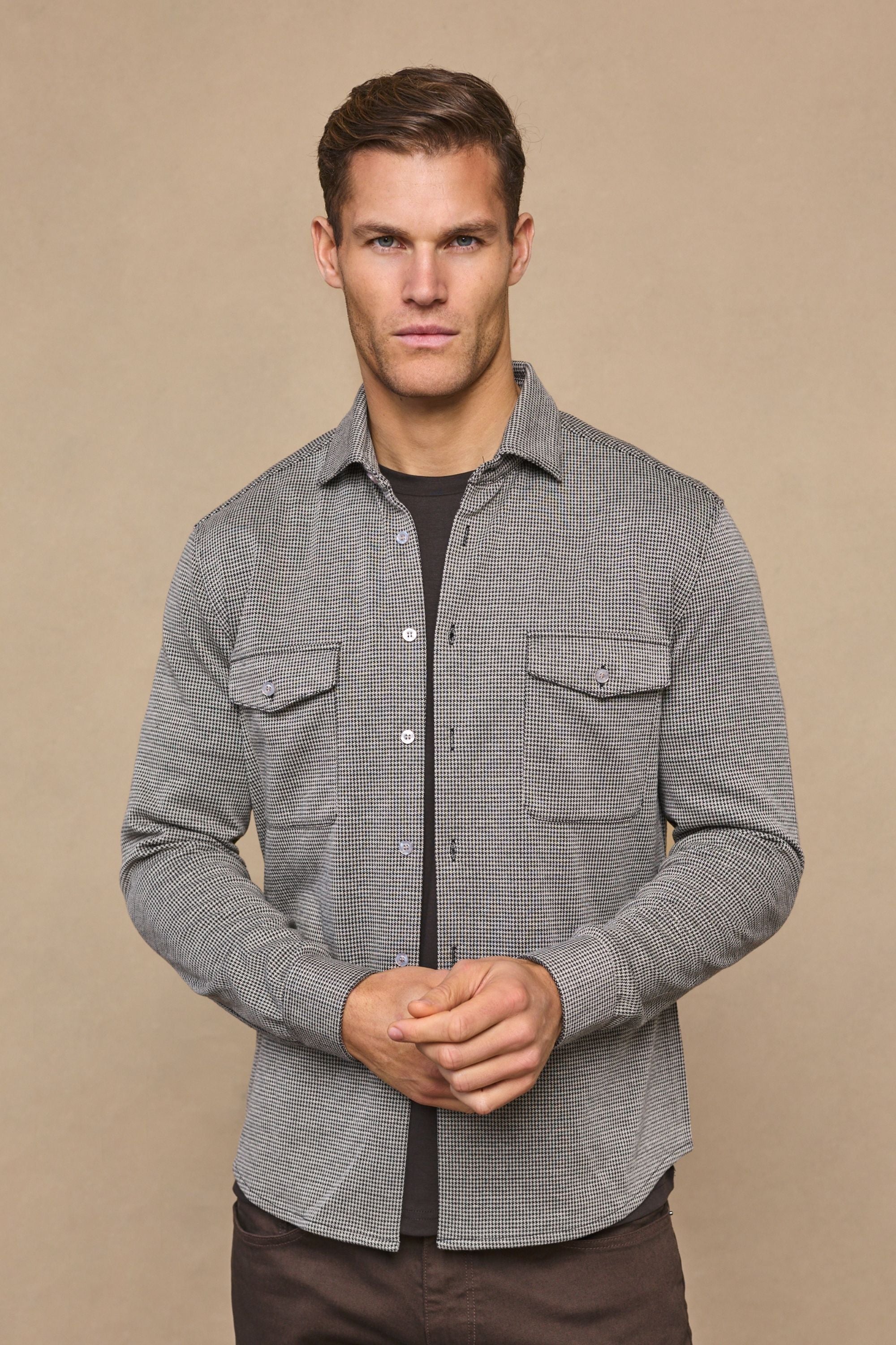 Joseph Dogtooth Overshirt - Black/Brown