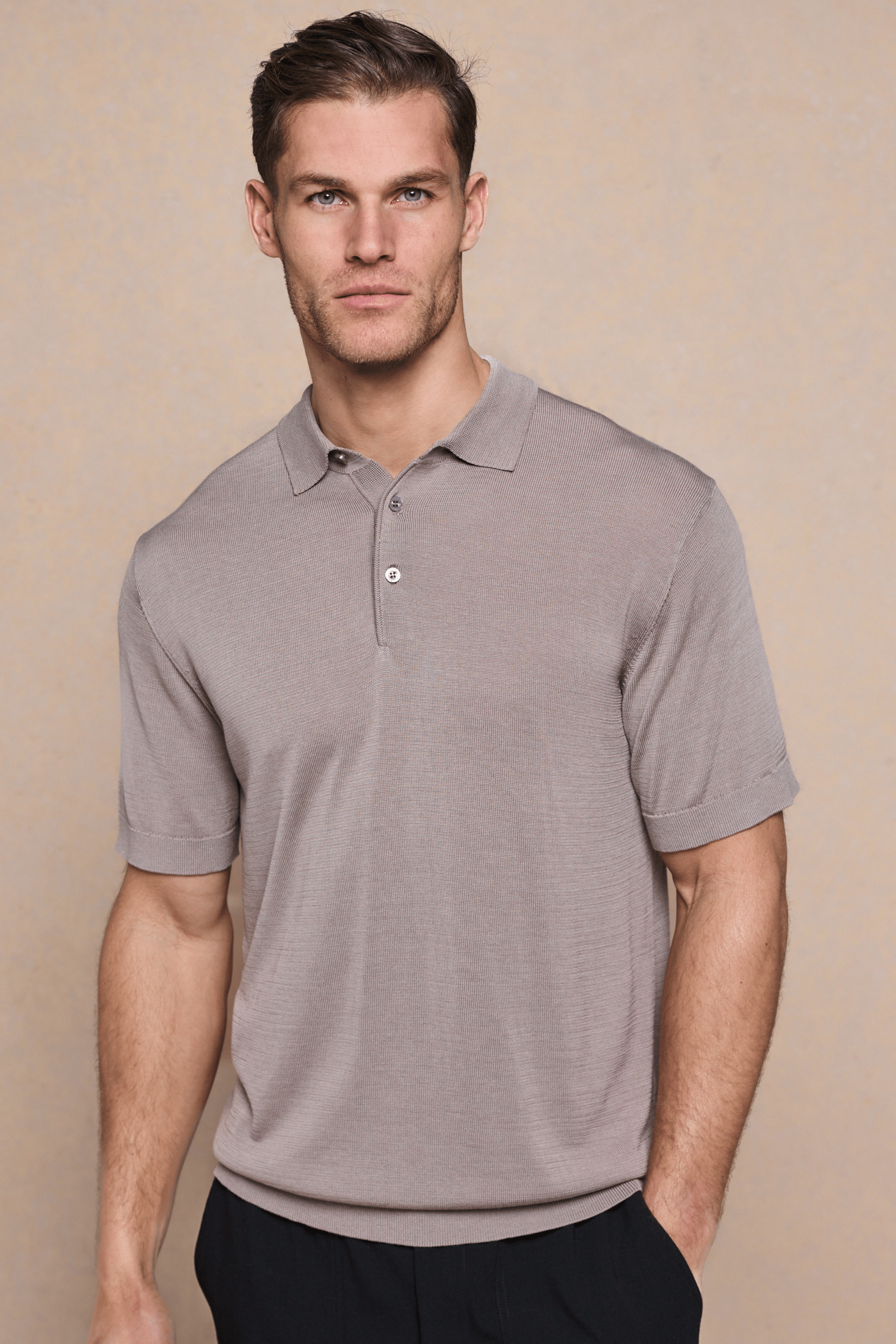 Pablo Half Placket Short Sleeve Knitted Polo - Sand