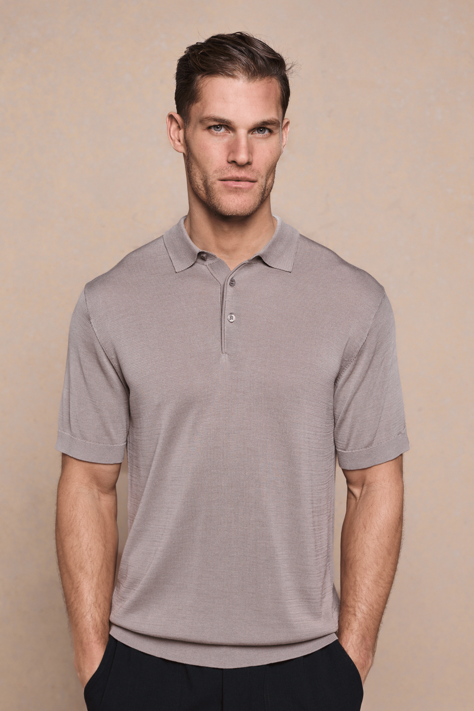 Pablo Half Placket Short Sleeve Knitted Polo - Sand