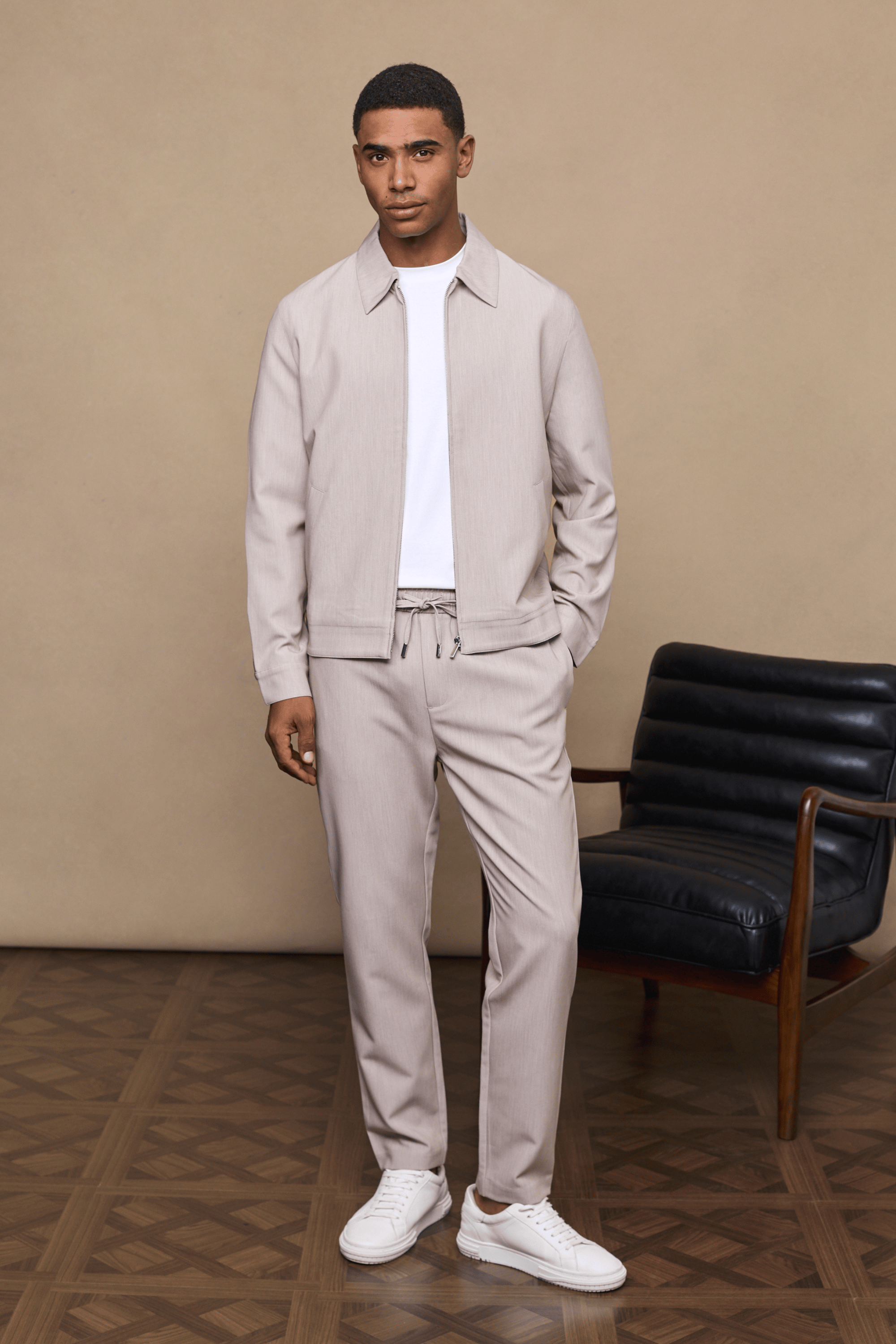 Emilio Zip Through Jacket - Oatmeal Marl