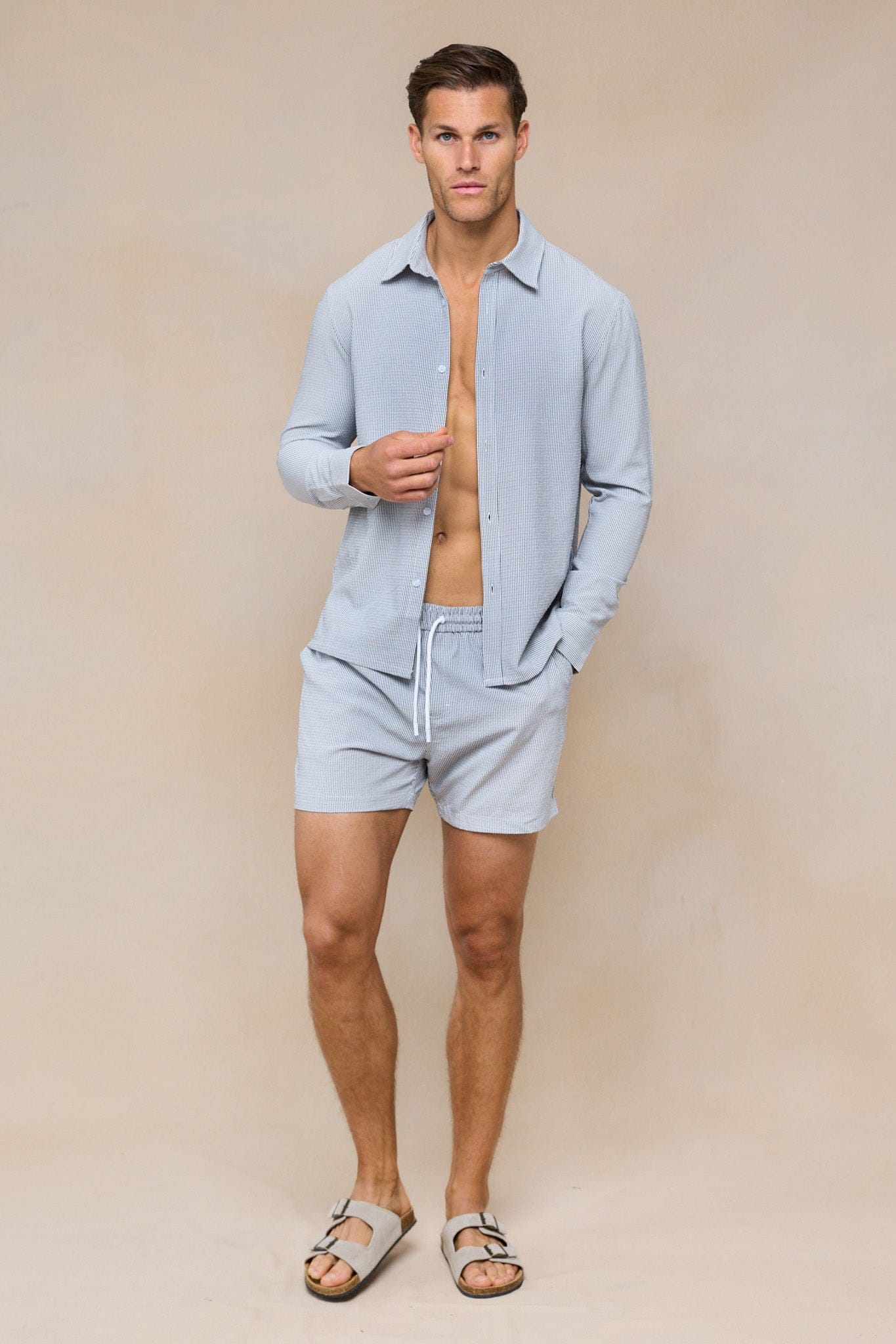 Vittorio Seersucker Swim Short - Black/White