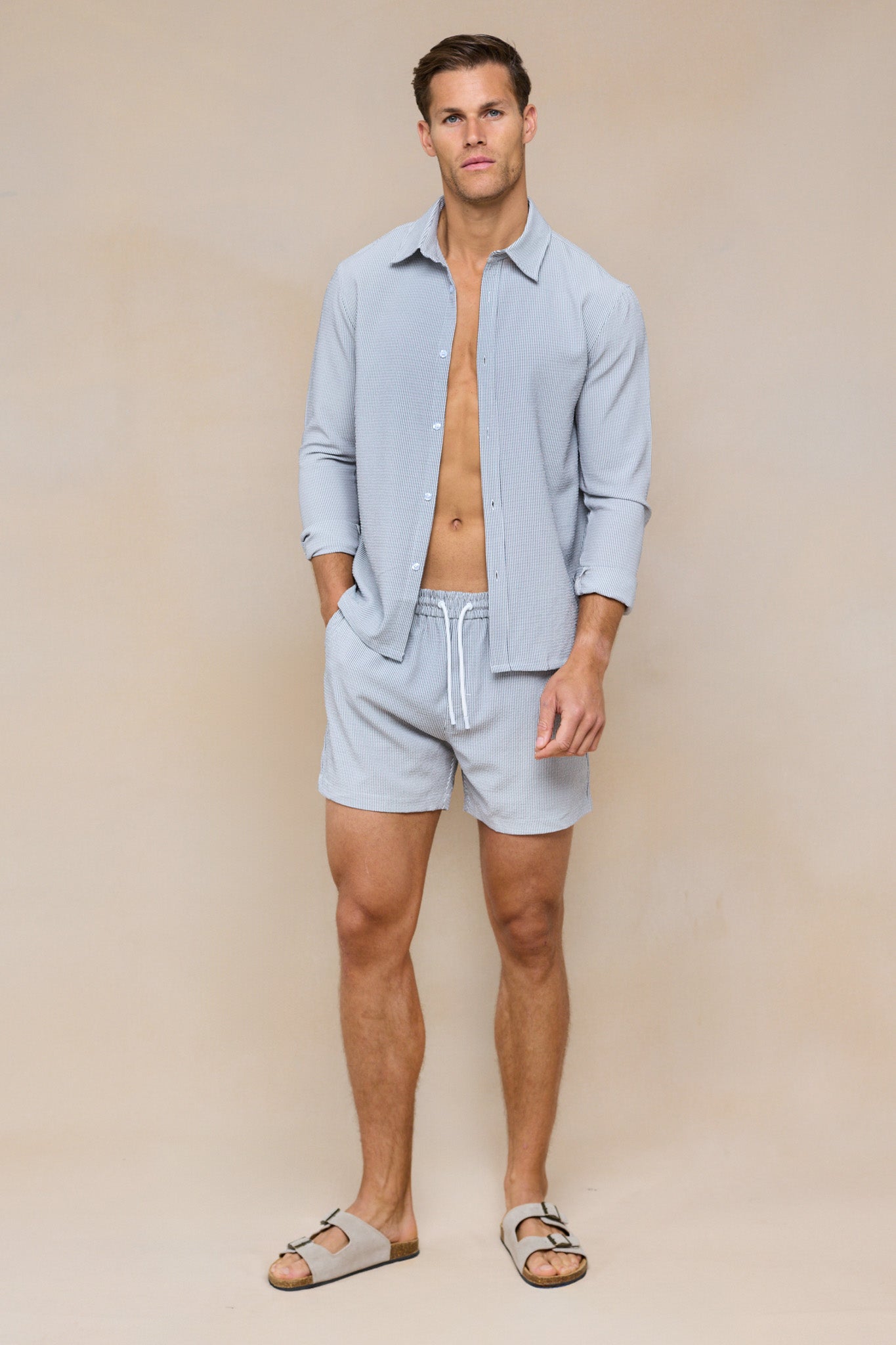 Vittorio Seersucker Long Sleeve Shirt - Black/White