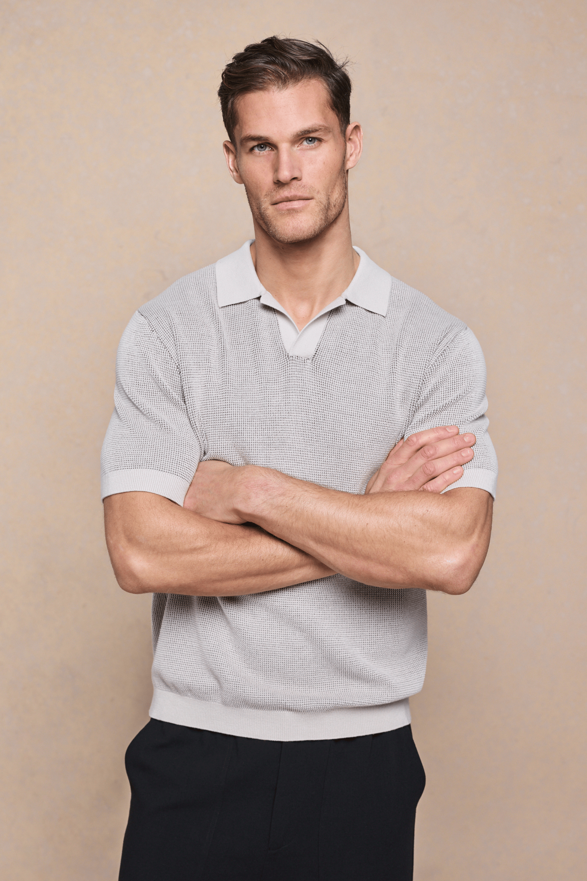 Oscar Two Tone Double Knit Polo Shirt - Neutral