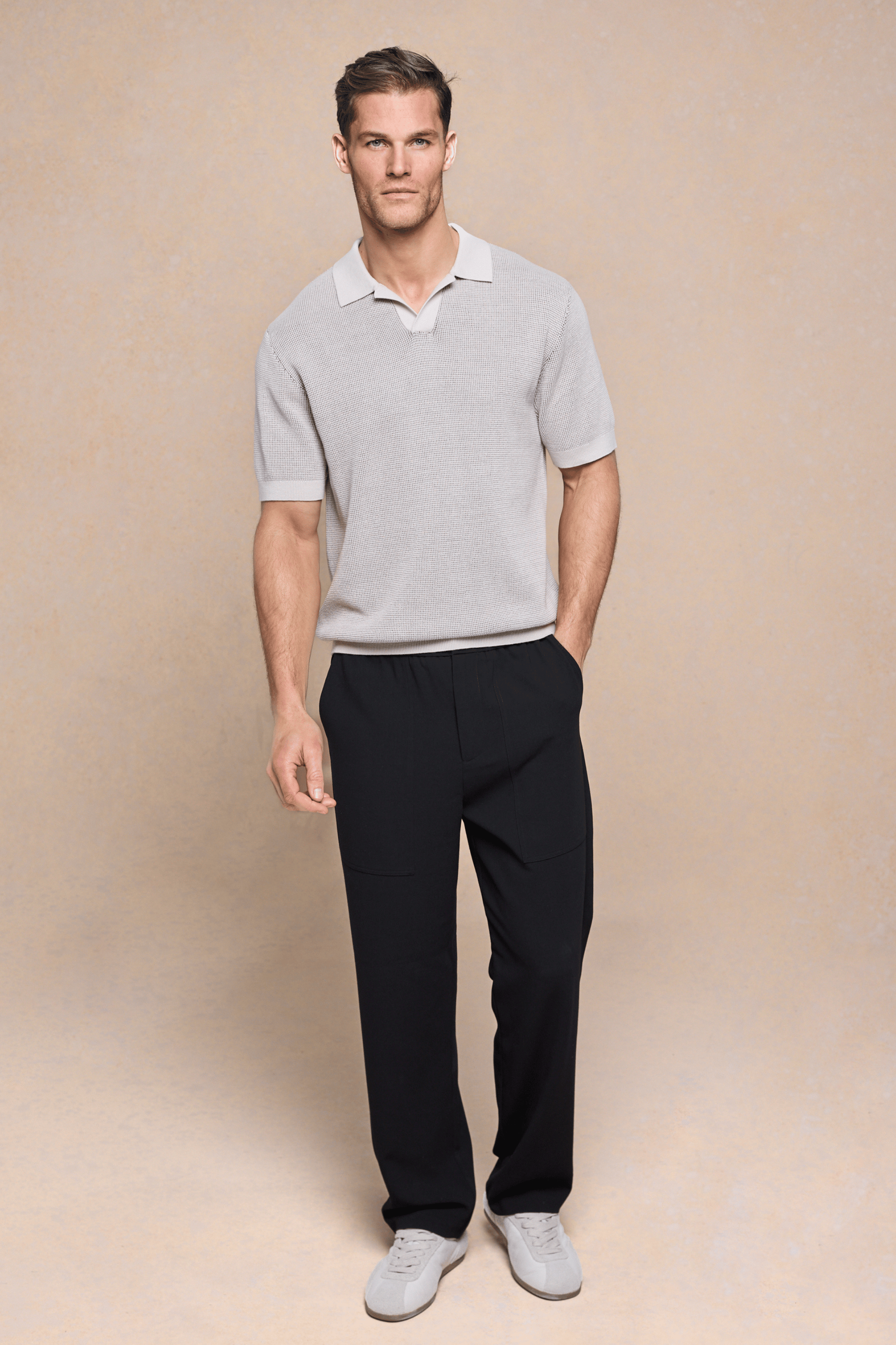 Oscar Two Tone Double Knit Polo Shirt - Neutral