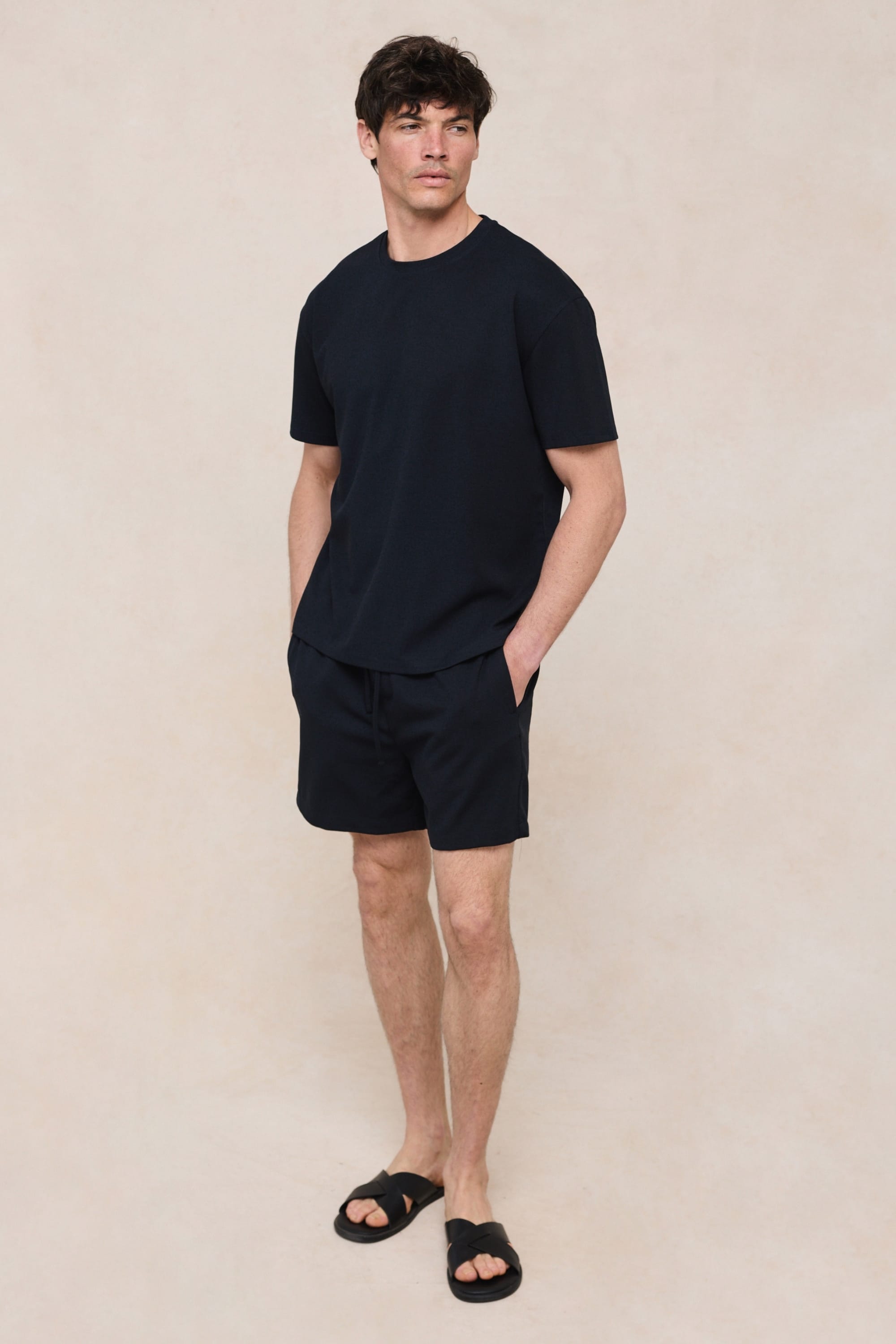 Tomas Crew Neck Crinkled Tshirt - Navy