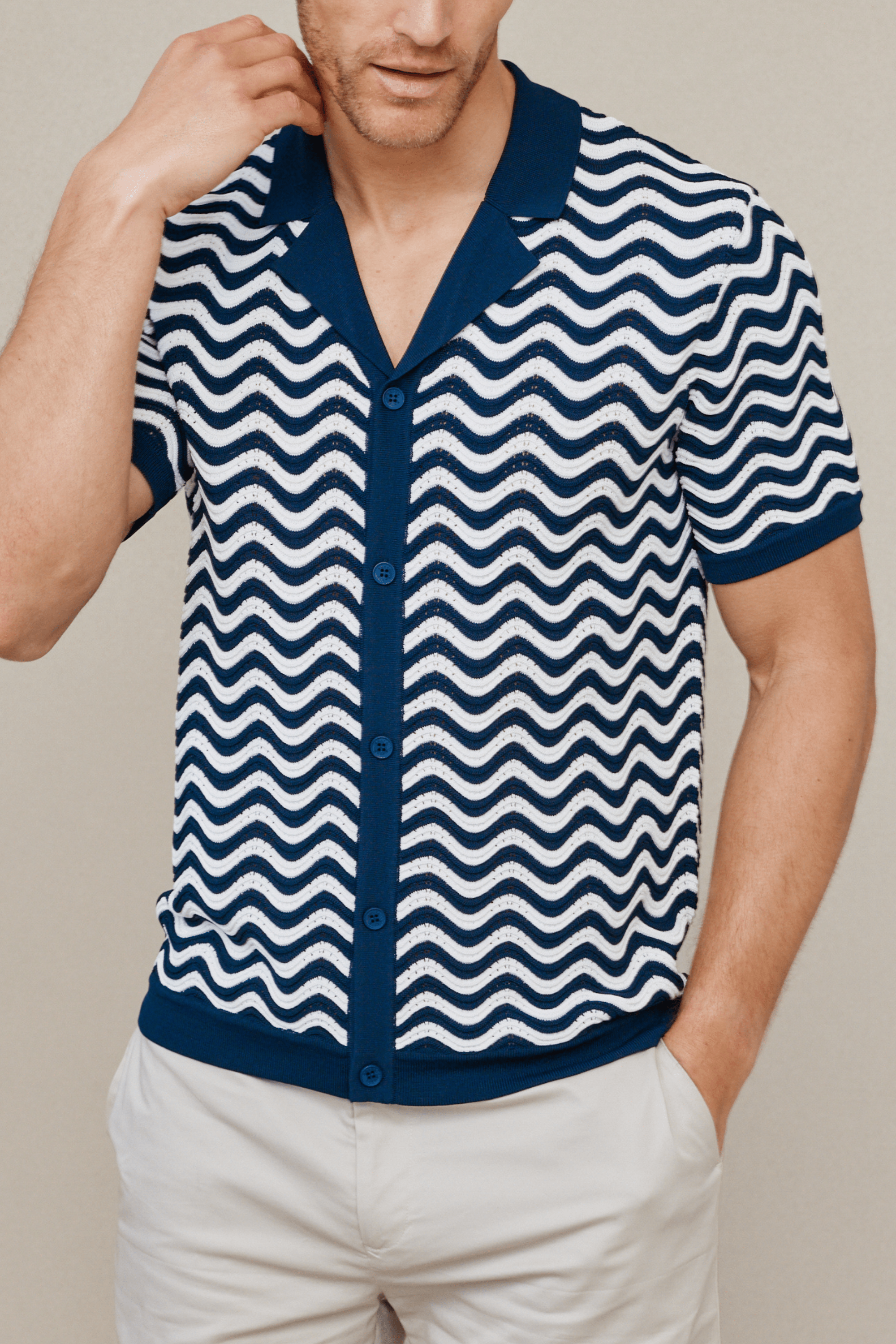 Serenita Knitted Shirt - Ecru/Navy