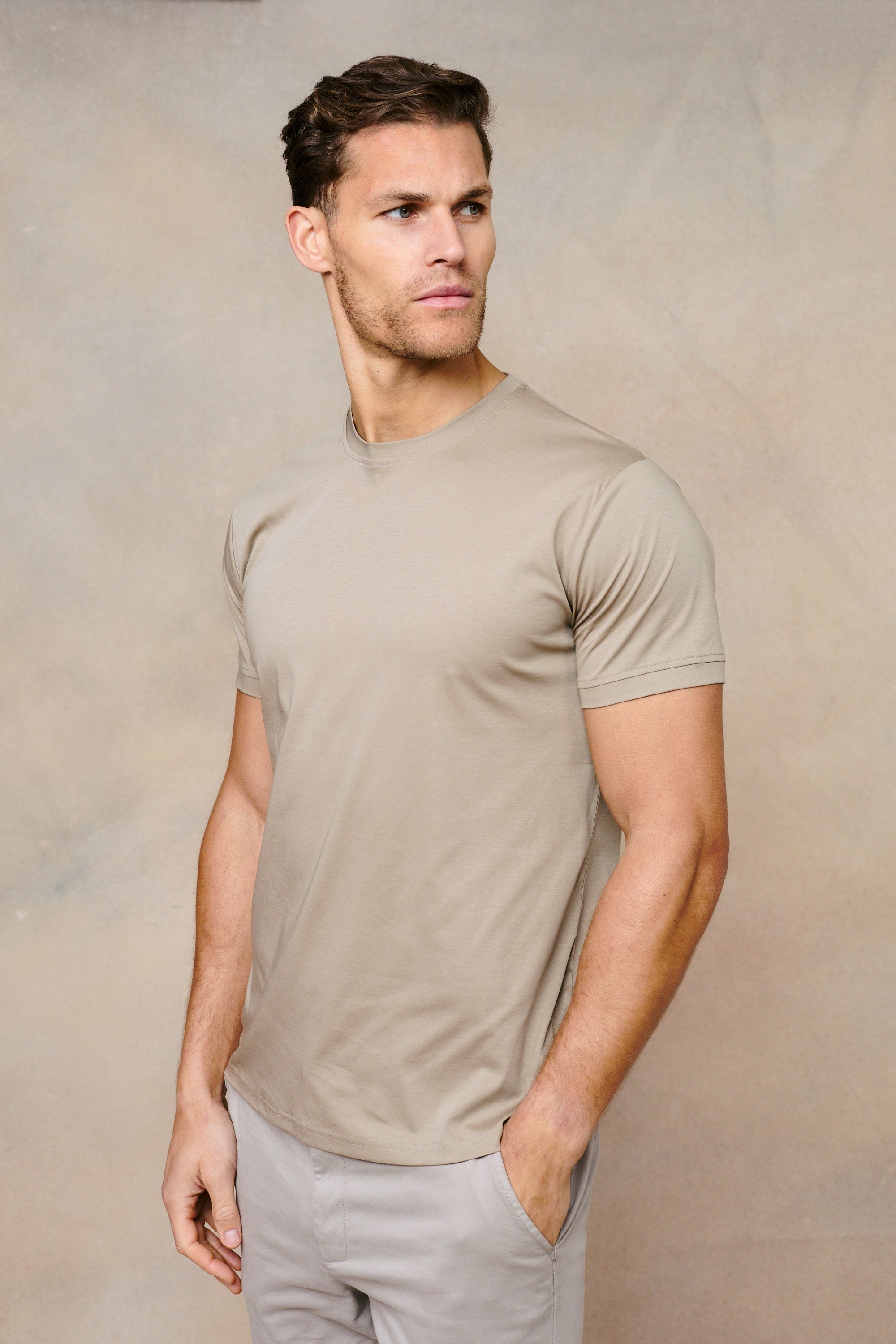 Luxuriöses merzerisiertes T-Shirt - Sand