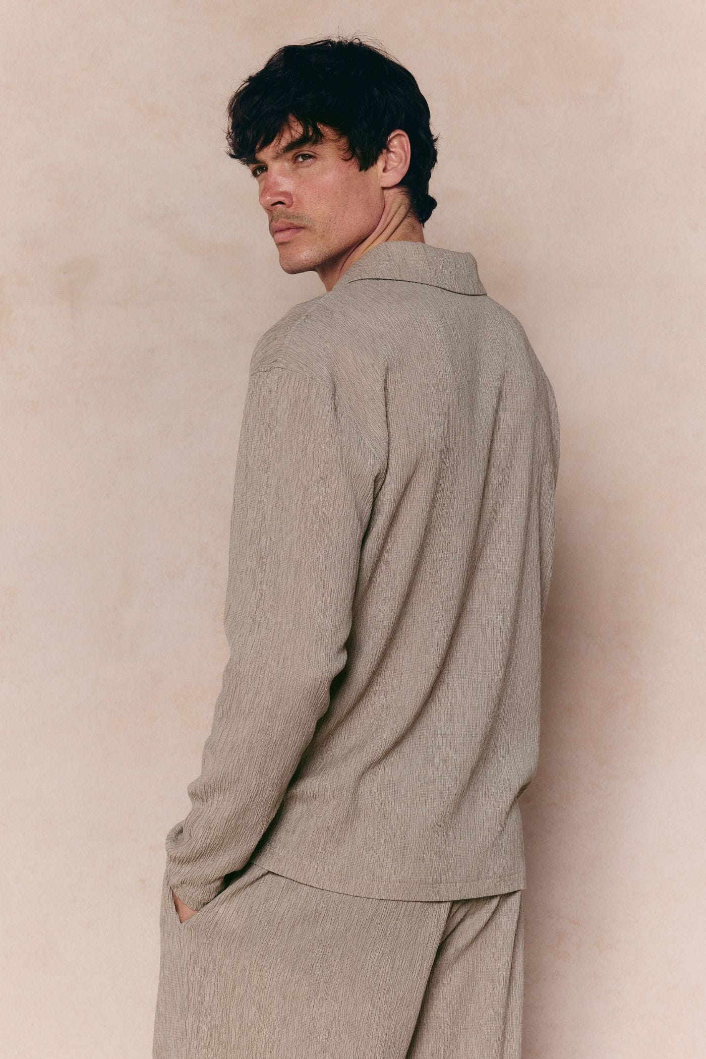 Arty Long Sleeve Open Collar Polo - Mushroom