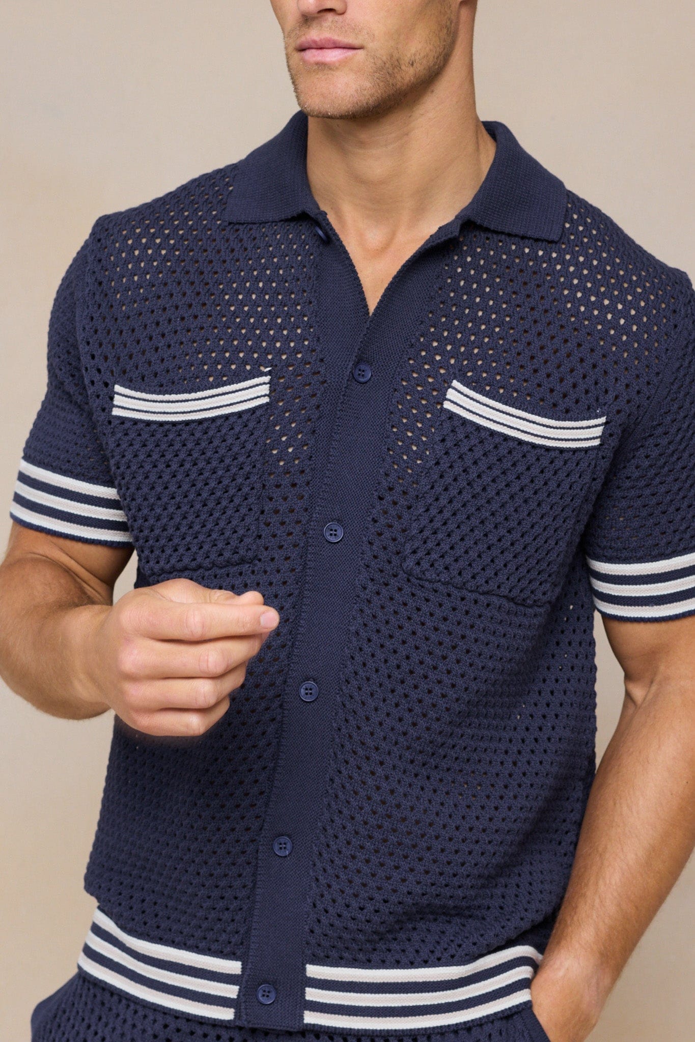 Cipressi Häkelstrickhemd - Marineblau