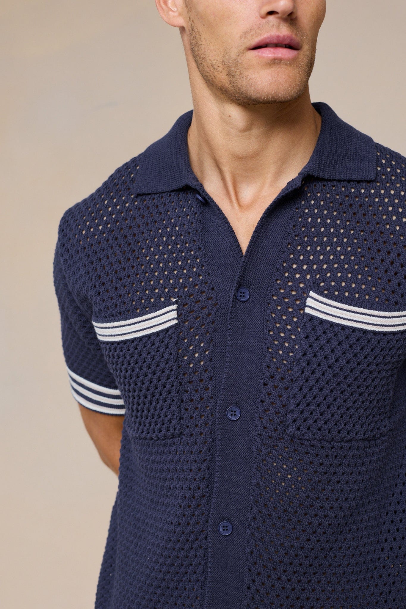 Cipressi Häkelstrickhemd - Marineblau