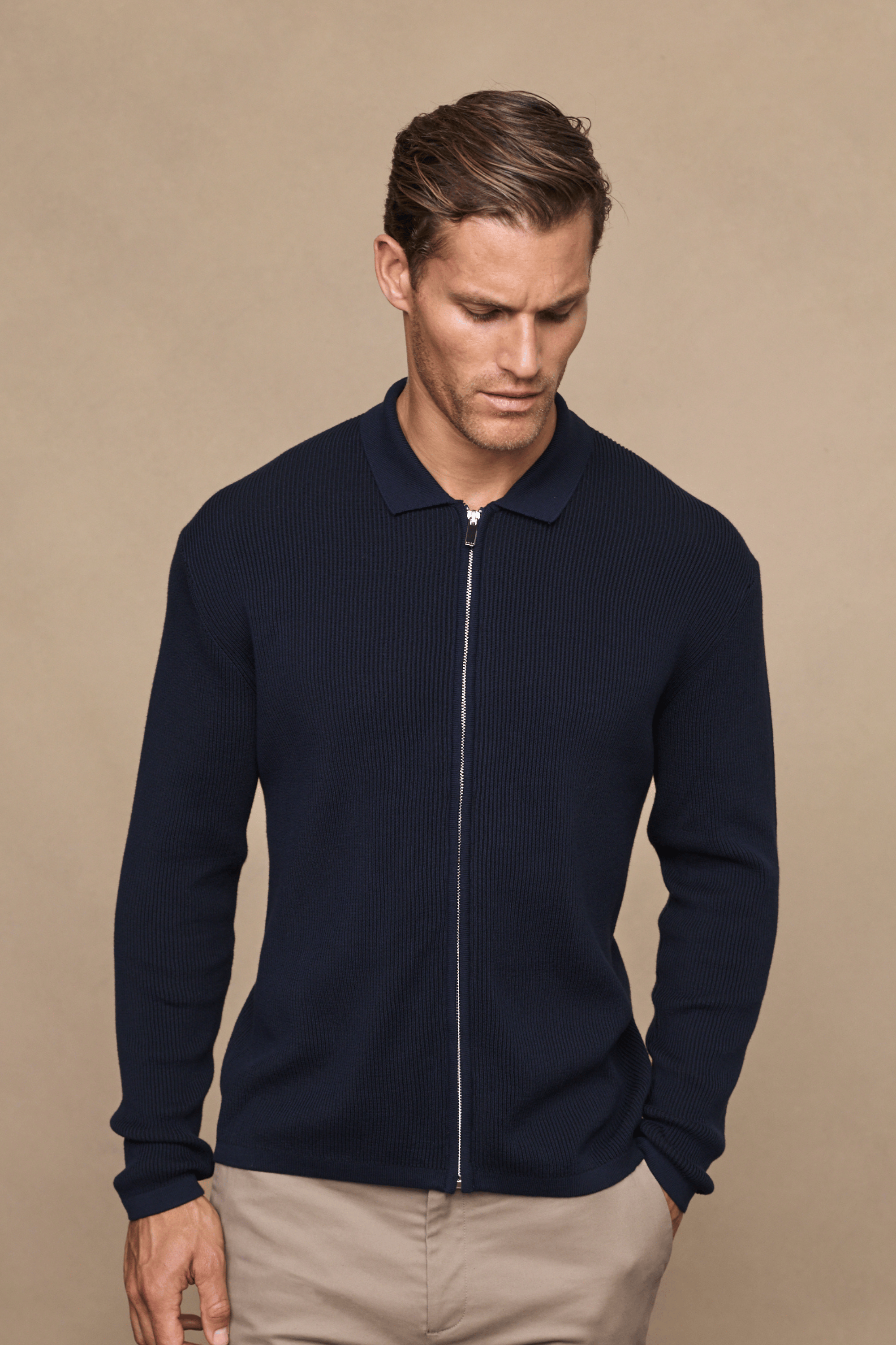 Nikos Cotton Zip Through Jacket - Navy