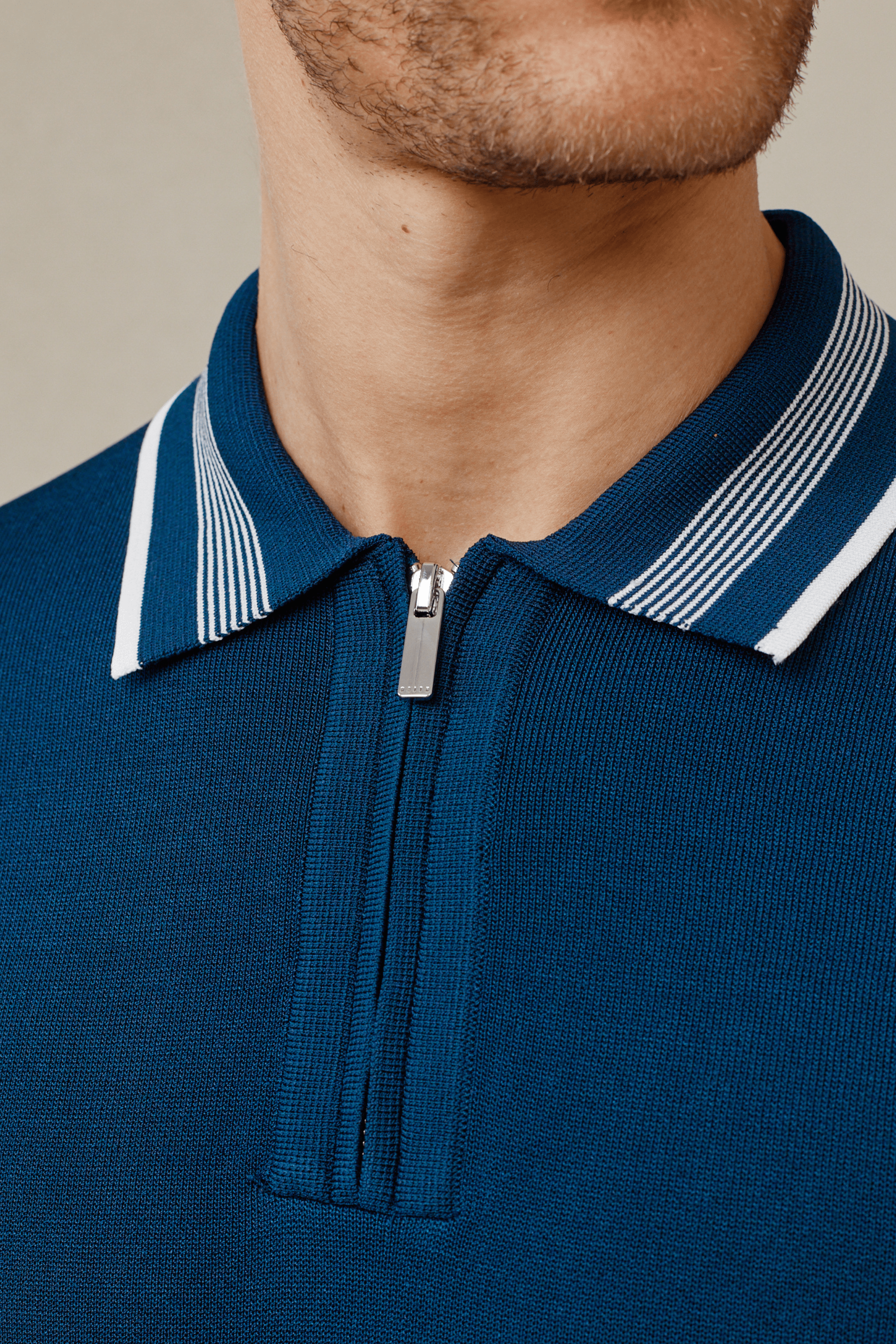 Vida Knitted Stripe Polo - Navy