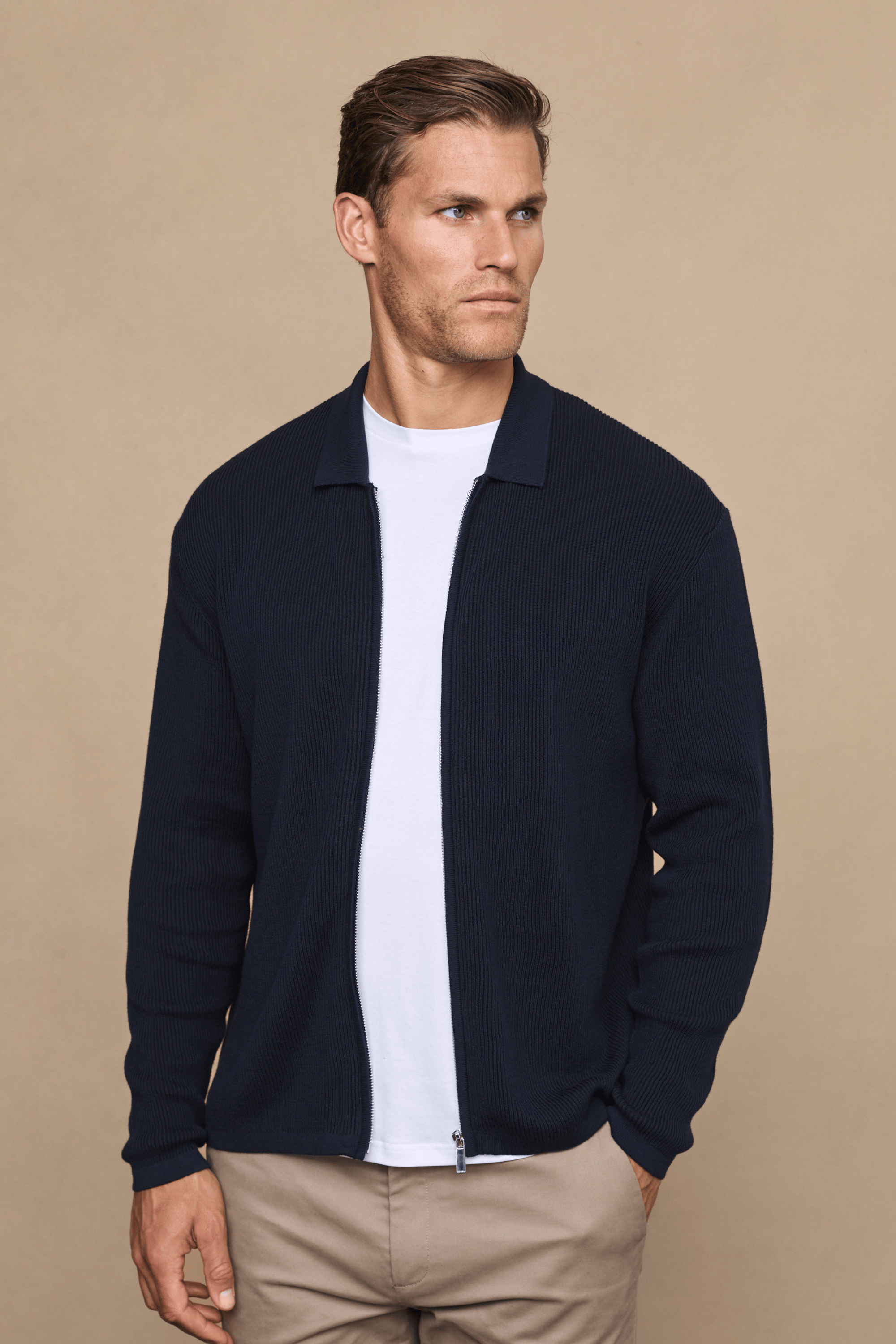 Nikos Cotton Zip Through Jacket - Navy