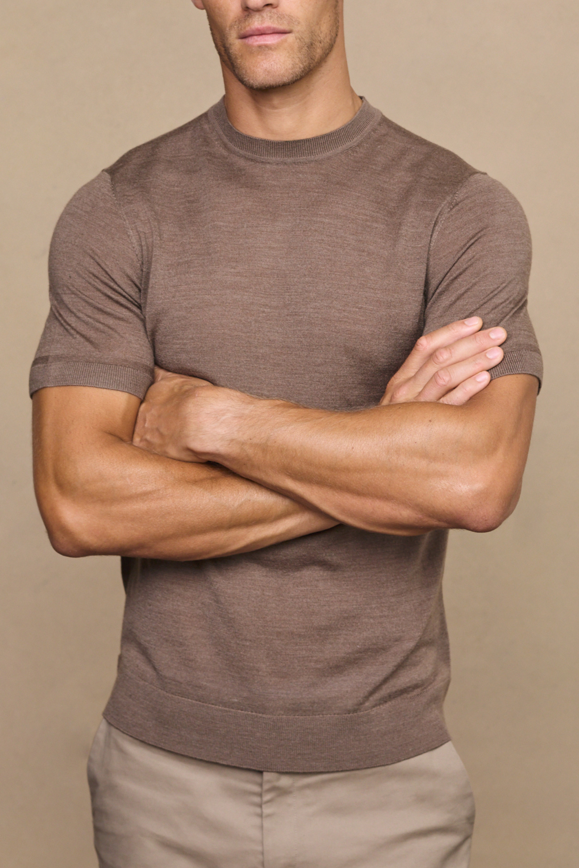 Cedric Fine Knit T-Shirt - Brown Marl