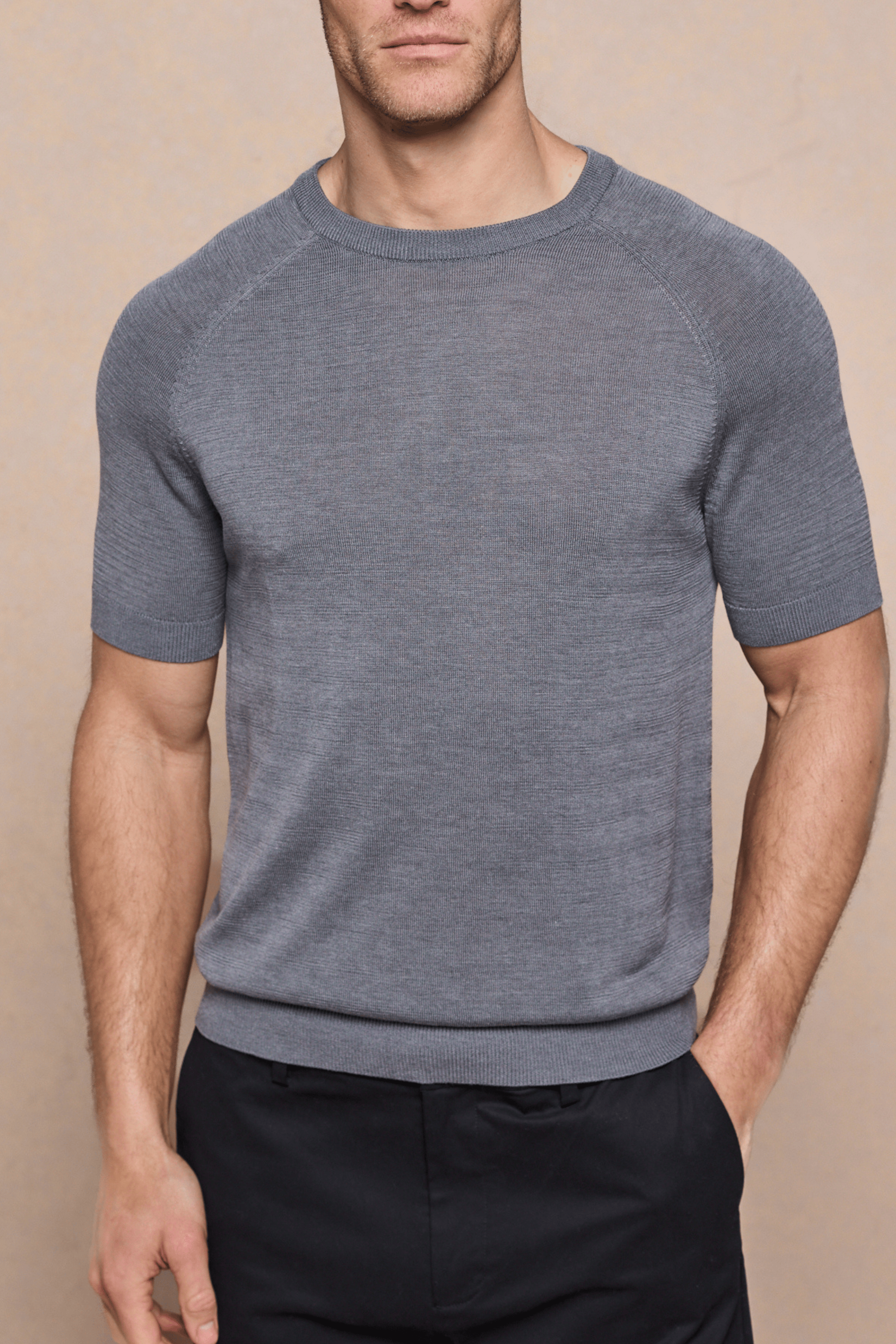 Riera Knit Crew Neck T-Shirt - Grey Marl