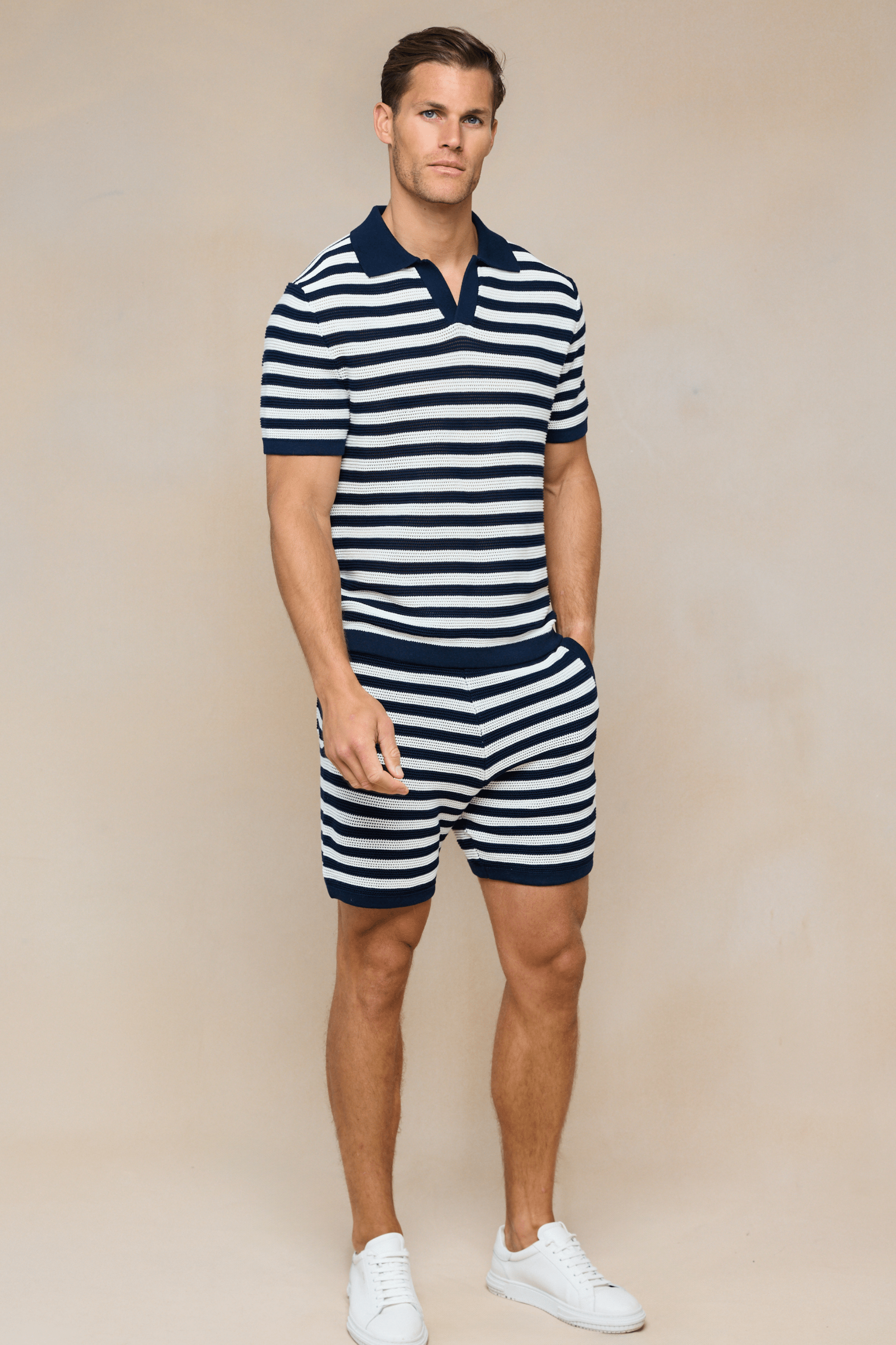 Lattolo Striped Knit Short - Navy/Ecru