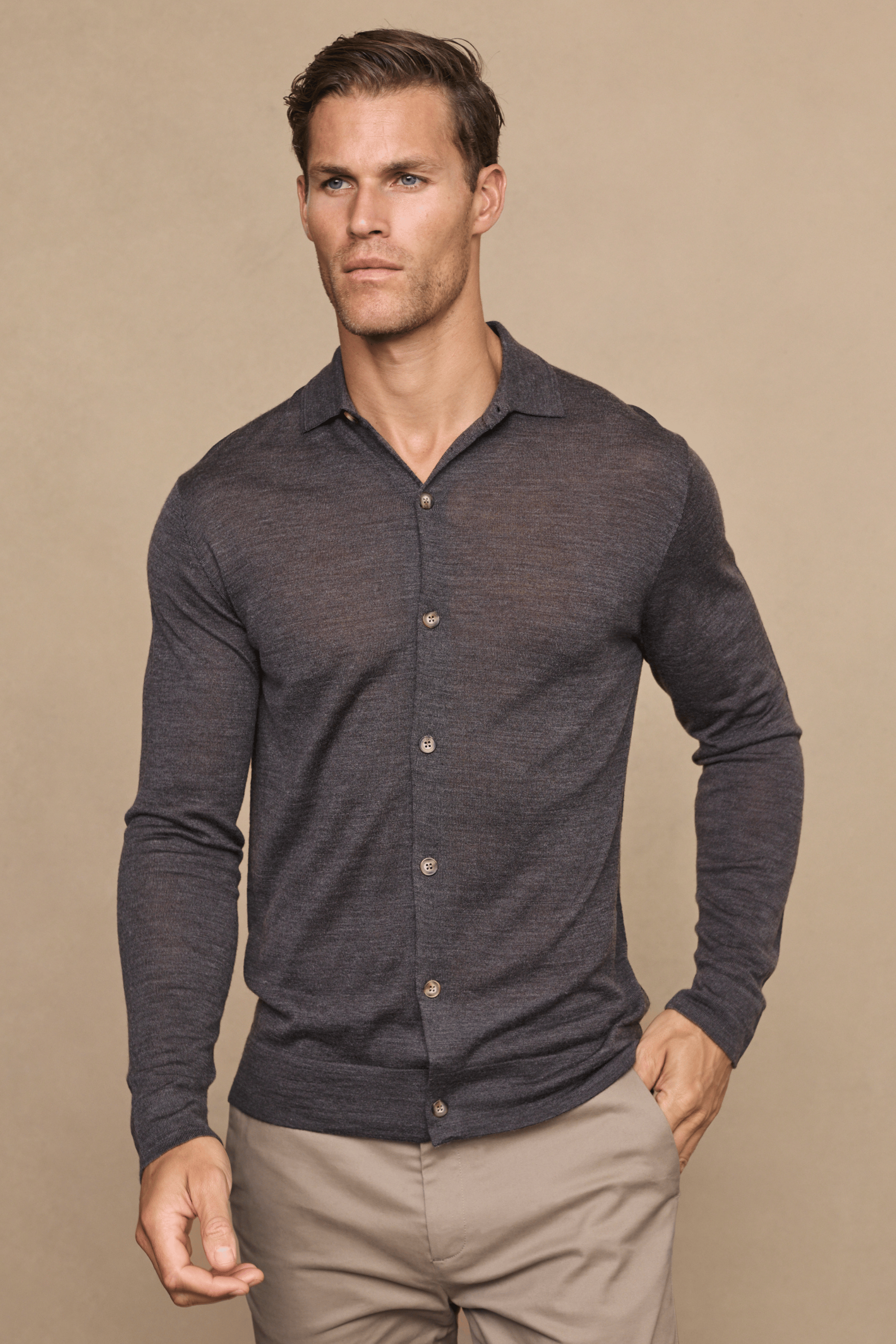 Edgar Fine Knit Shirt - Charcoal Marl