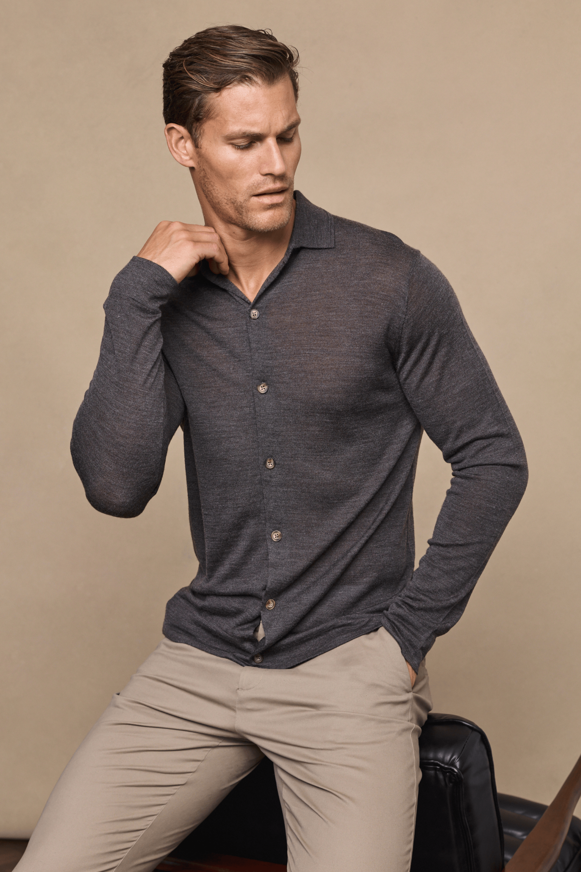 Edgar Fine Knit Shirt - Charcoal Marl