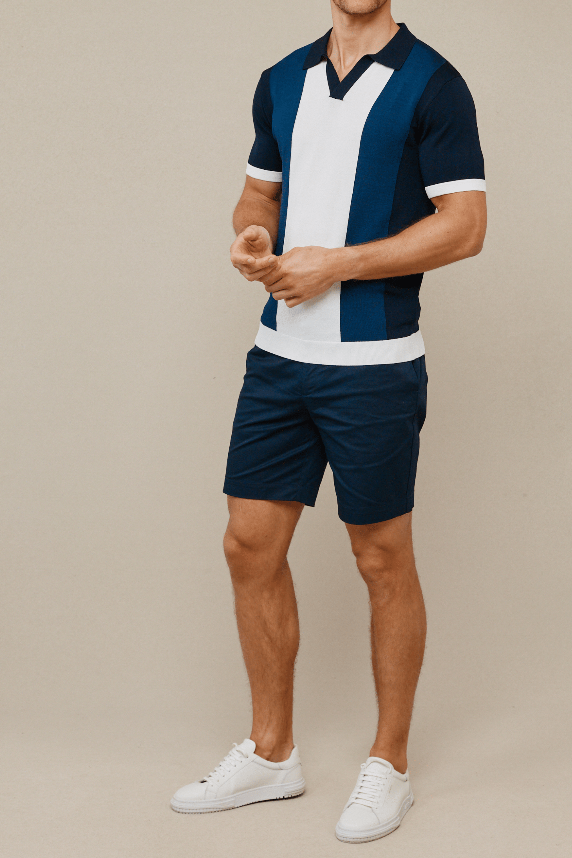 Campi Colour Block Polo Shirt - Navy