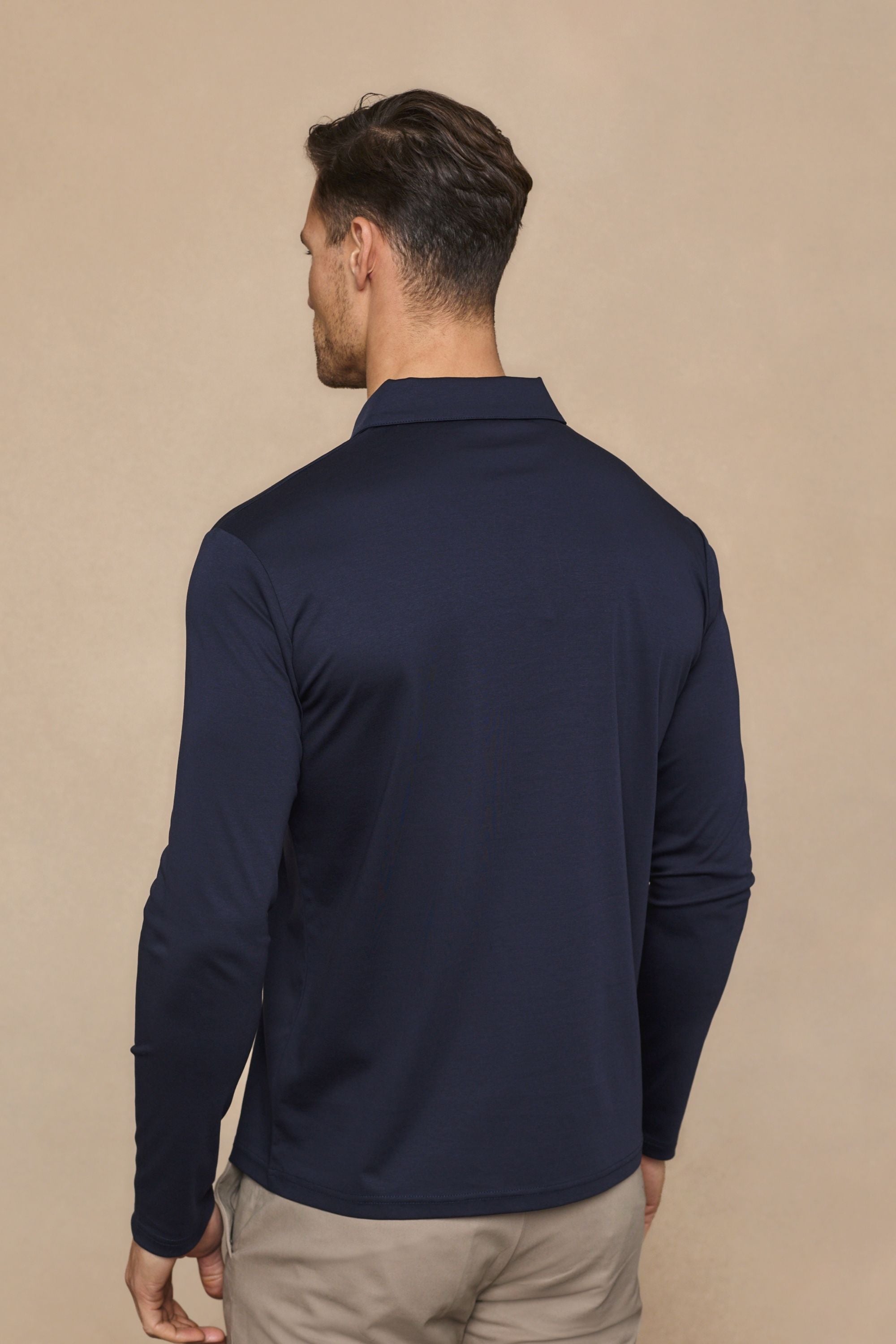 Santi Long Sleeve Mercerised Polo Shirt - Navy