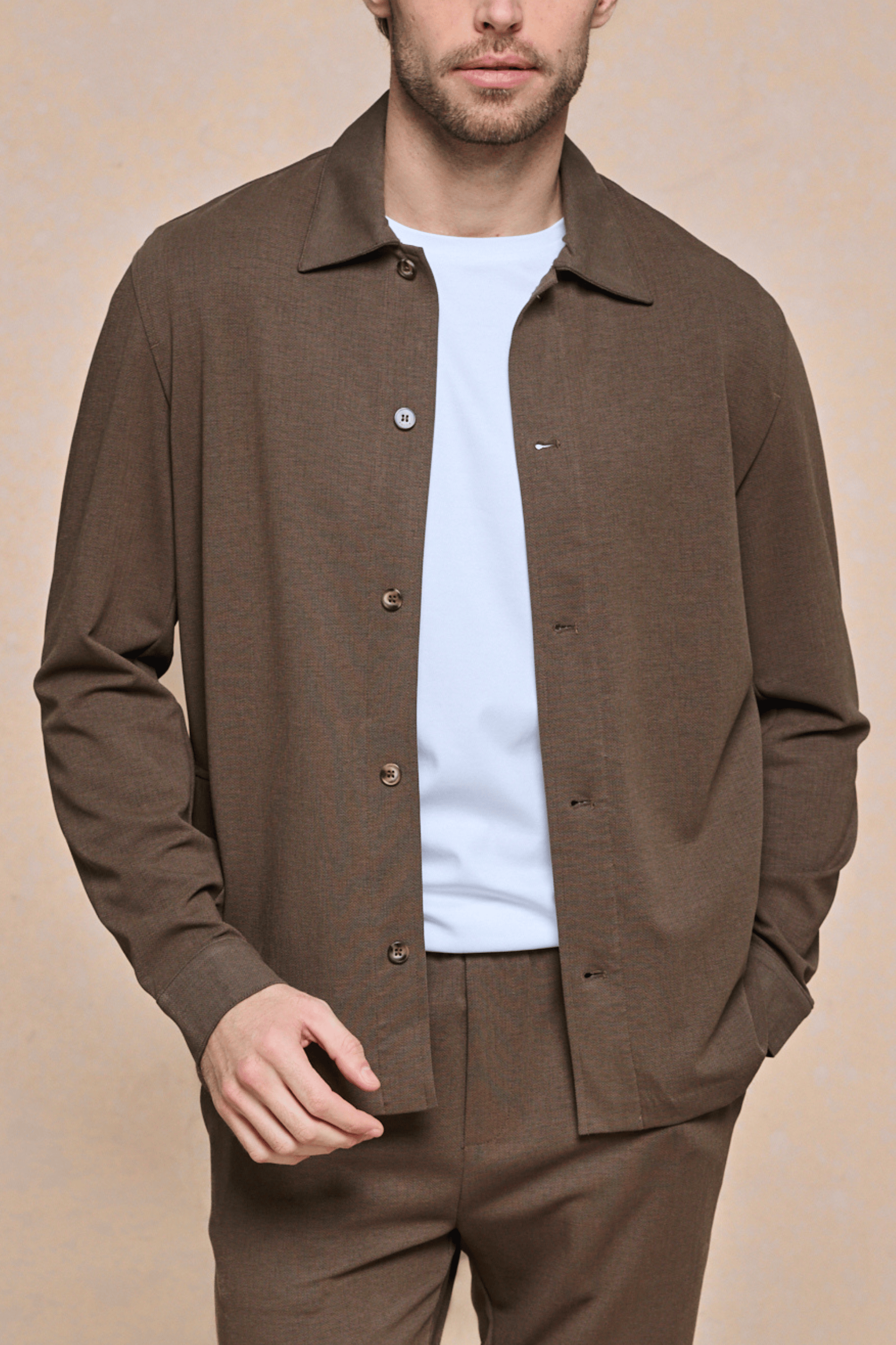 Geneva Textured Overshirt - Brown