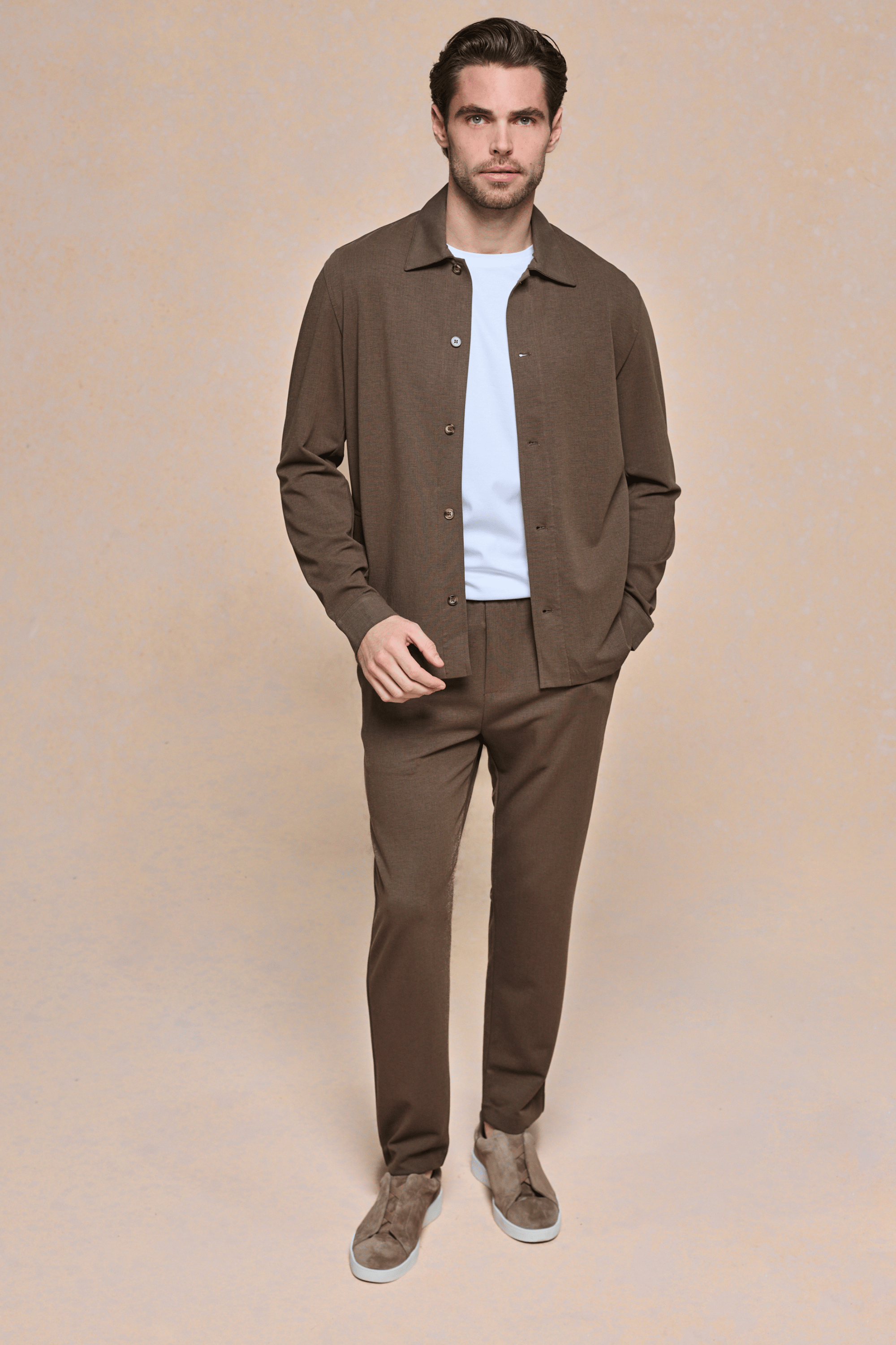 Geneva Textured Tapered Trouser - Brown